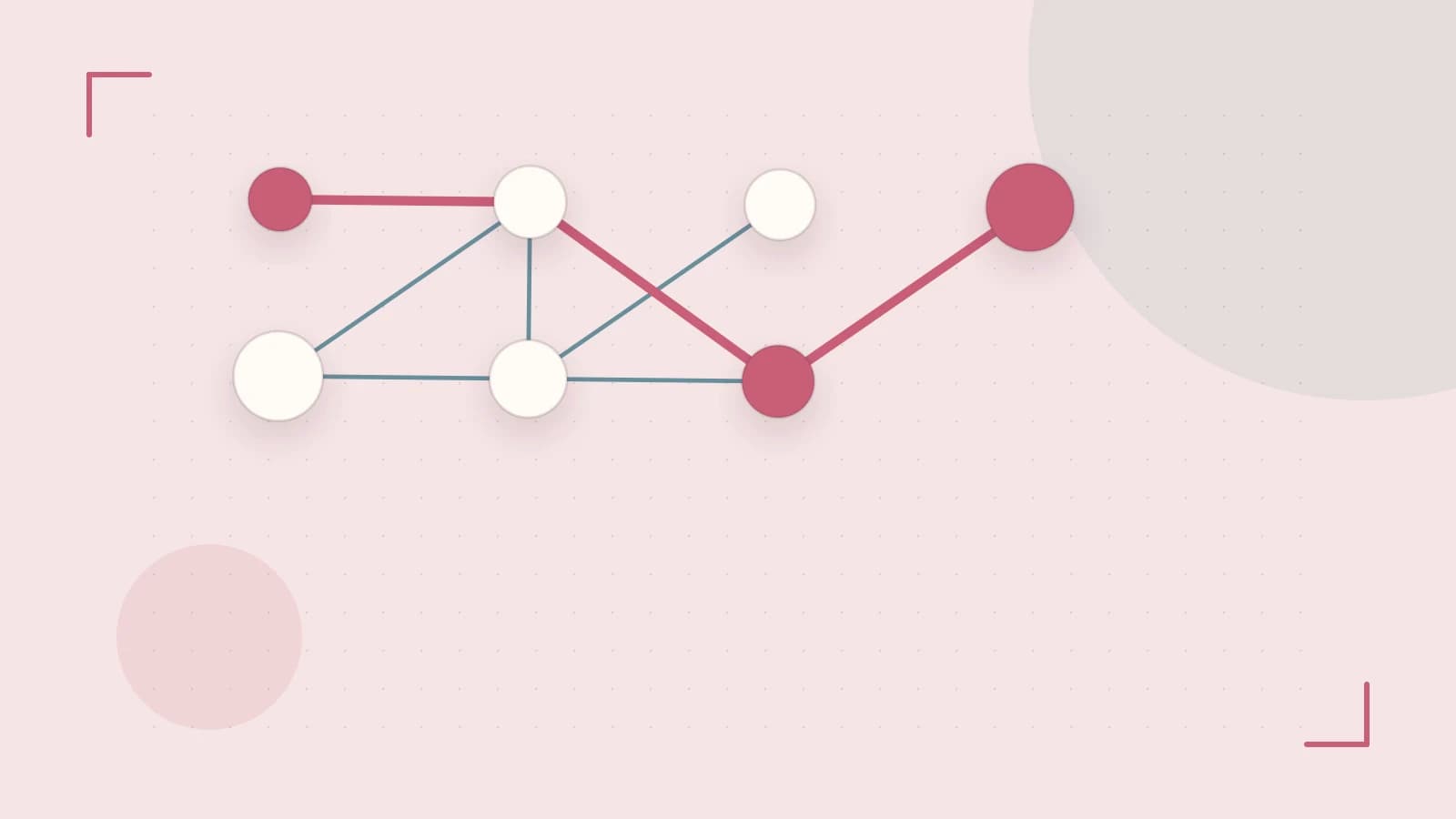 Editorial illustration of an algorithmic node graph with branching paths and a highlighted result