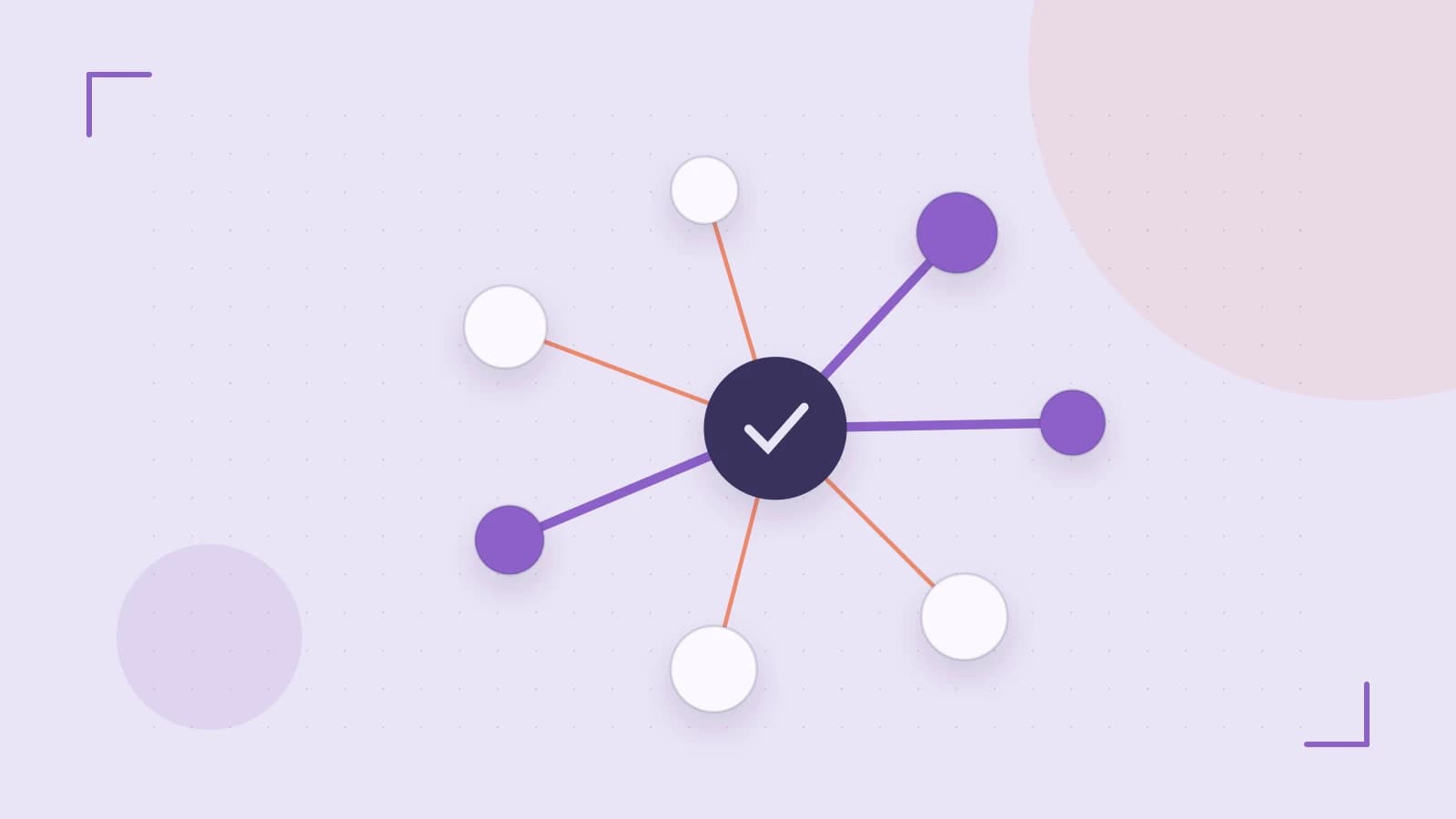 Editorial illustration of an algorithmic node graph with branching paths and a highlighted result