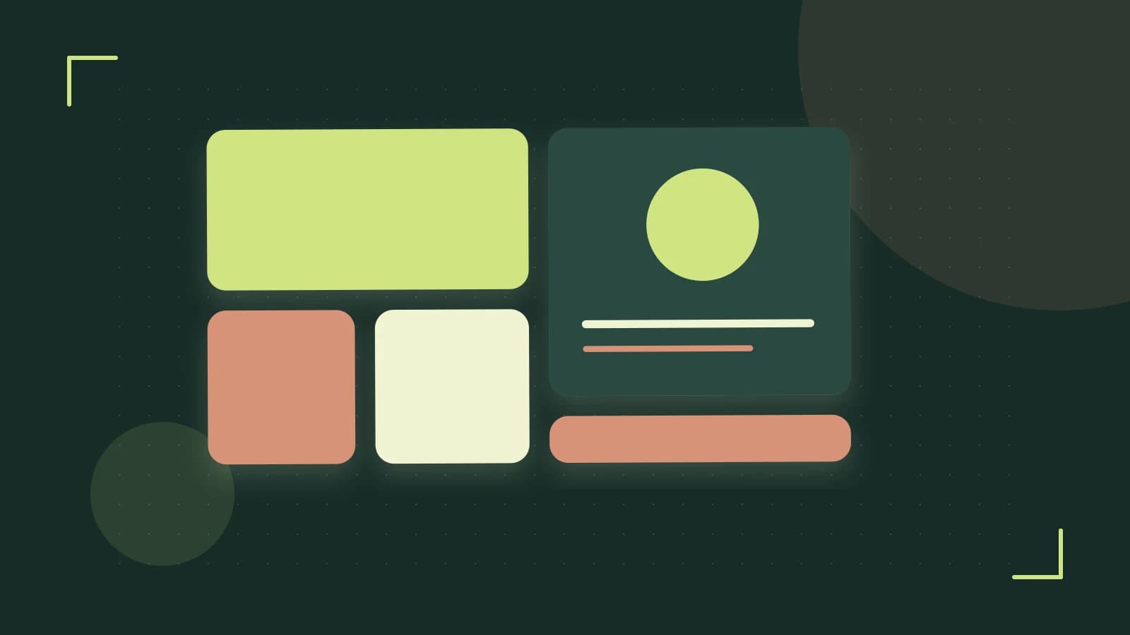 Editorial illustration of responsive browser layouts, overlapping design components and a color system