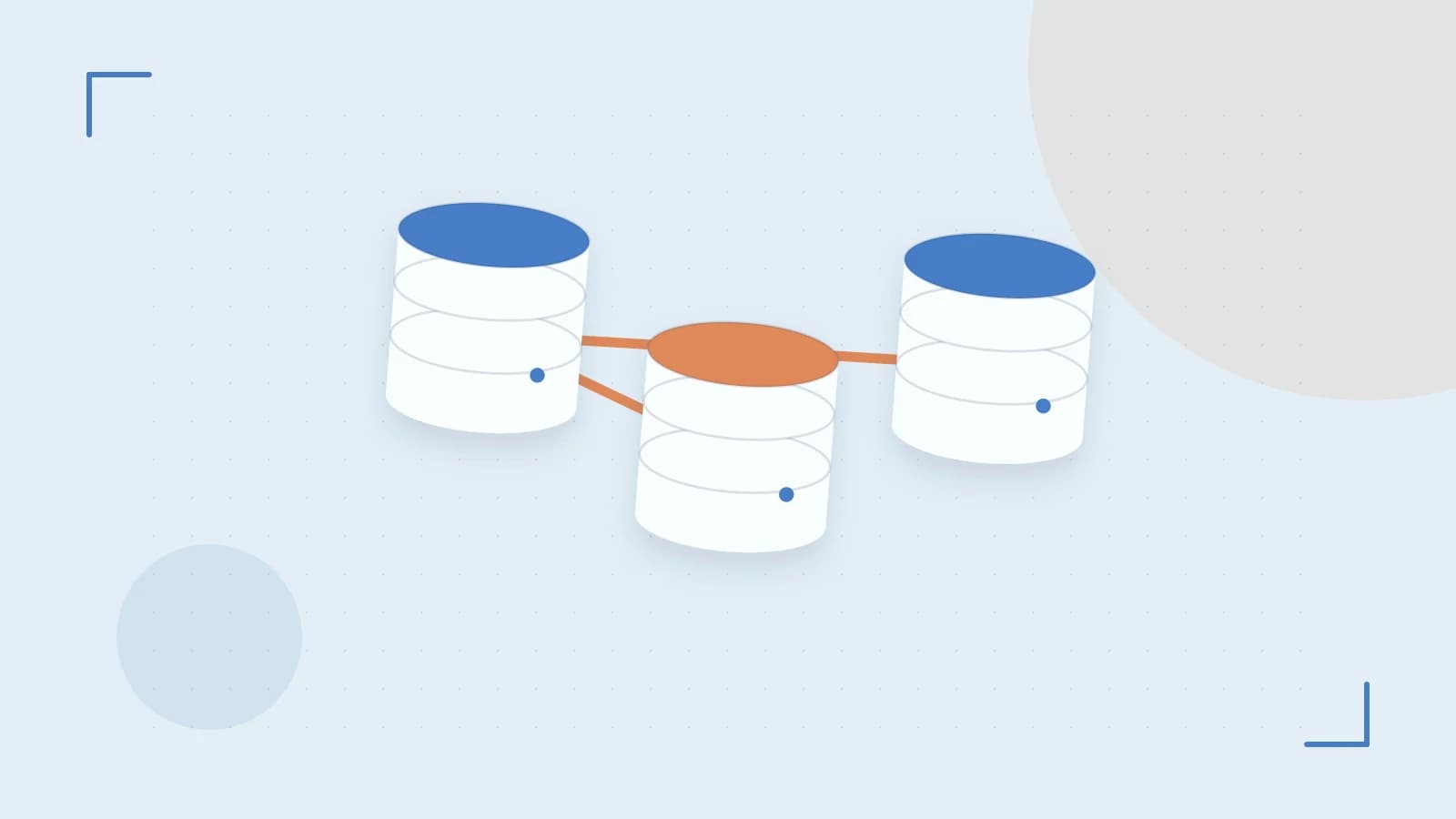 Editorial illustration of structured records, database cylinders and relationships between tables