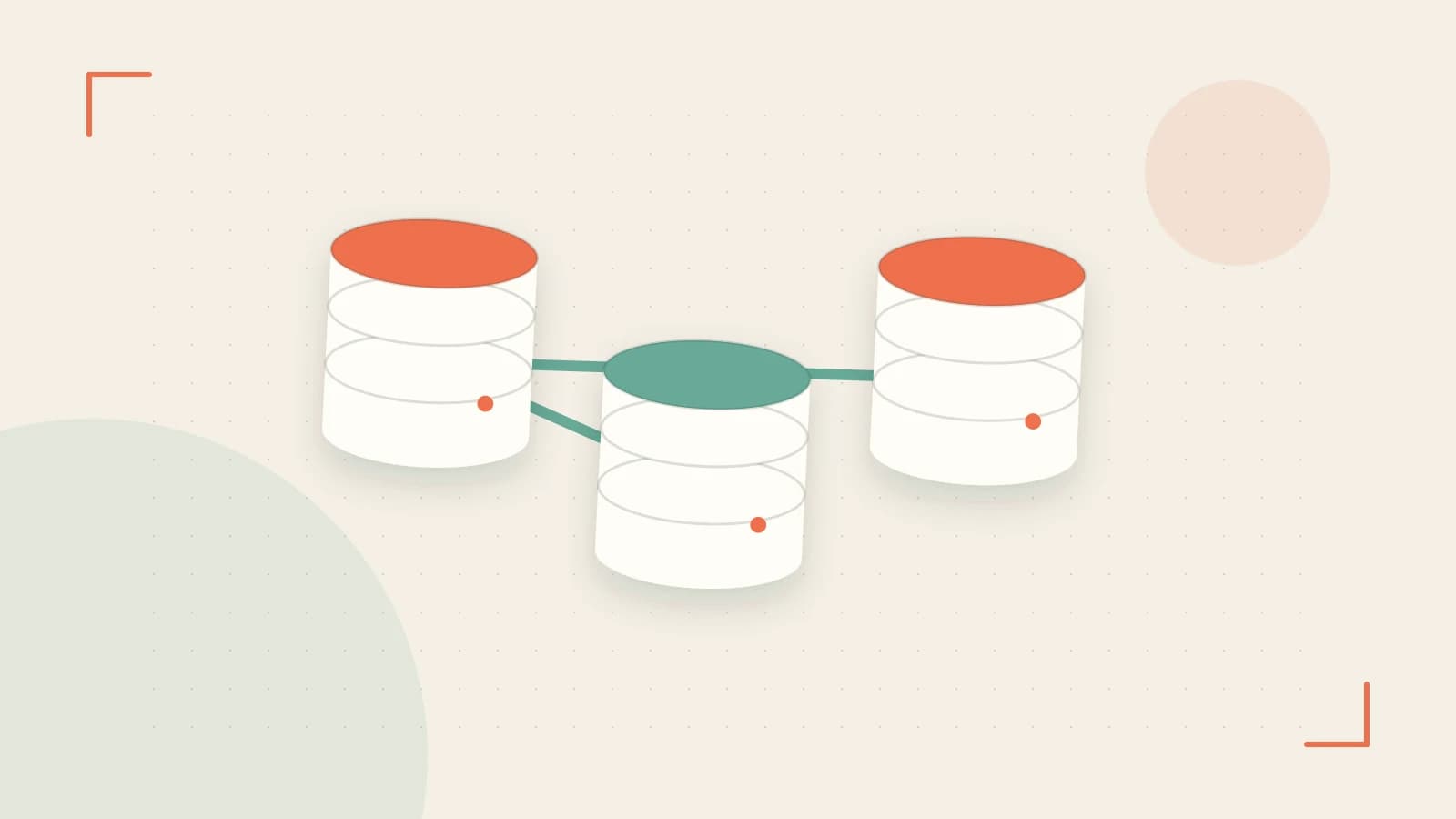 Editorial illustration of structured records, database cylinders and relationships between tables
