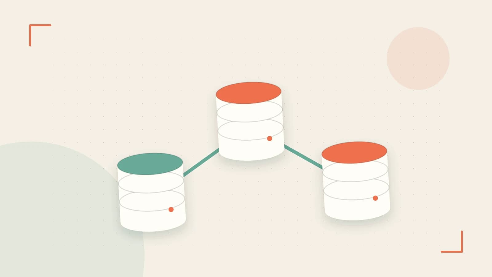Editorial illustration of structured records, database cylinders and relationships between tables