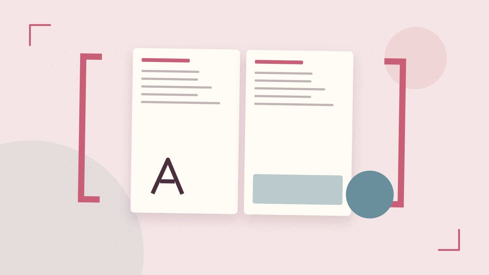 Editorial illustration of typeset pages, expressive letterform shapes and a precise editorial page grid