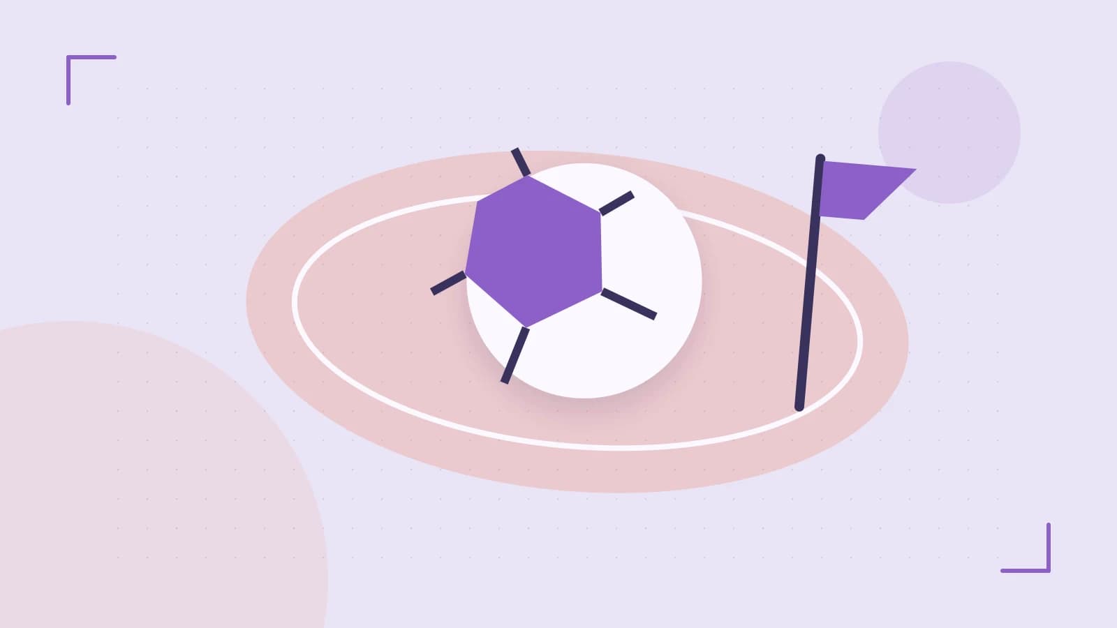 Editorial illustration of a stylized sports ball, stadium geometry and dynamic arcs