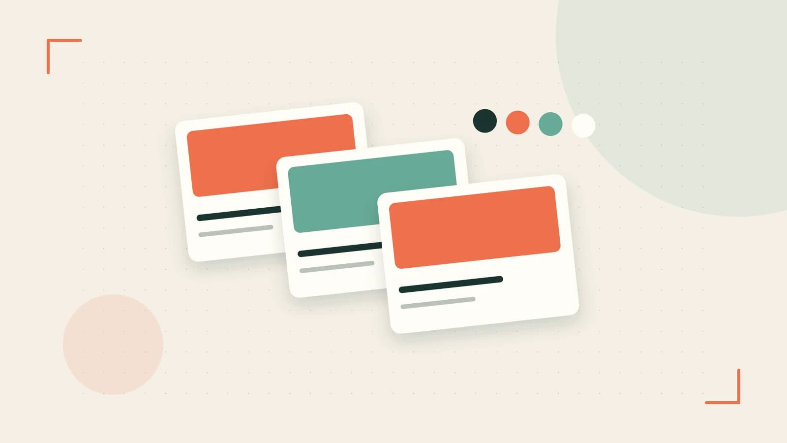 Editorial illustration of responsive browser layouts, overlapping design components and a color system