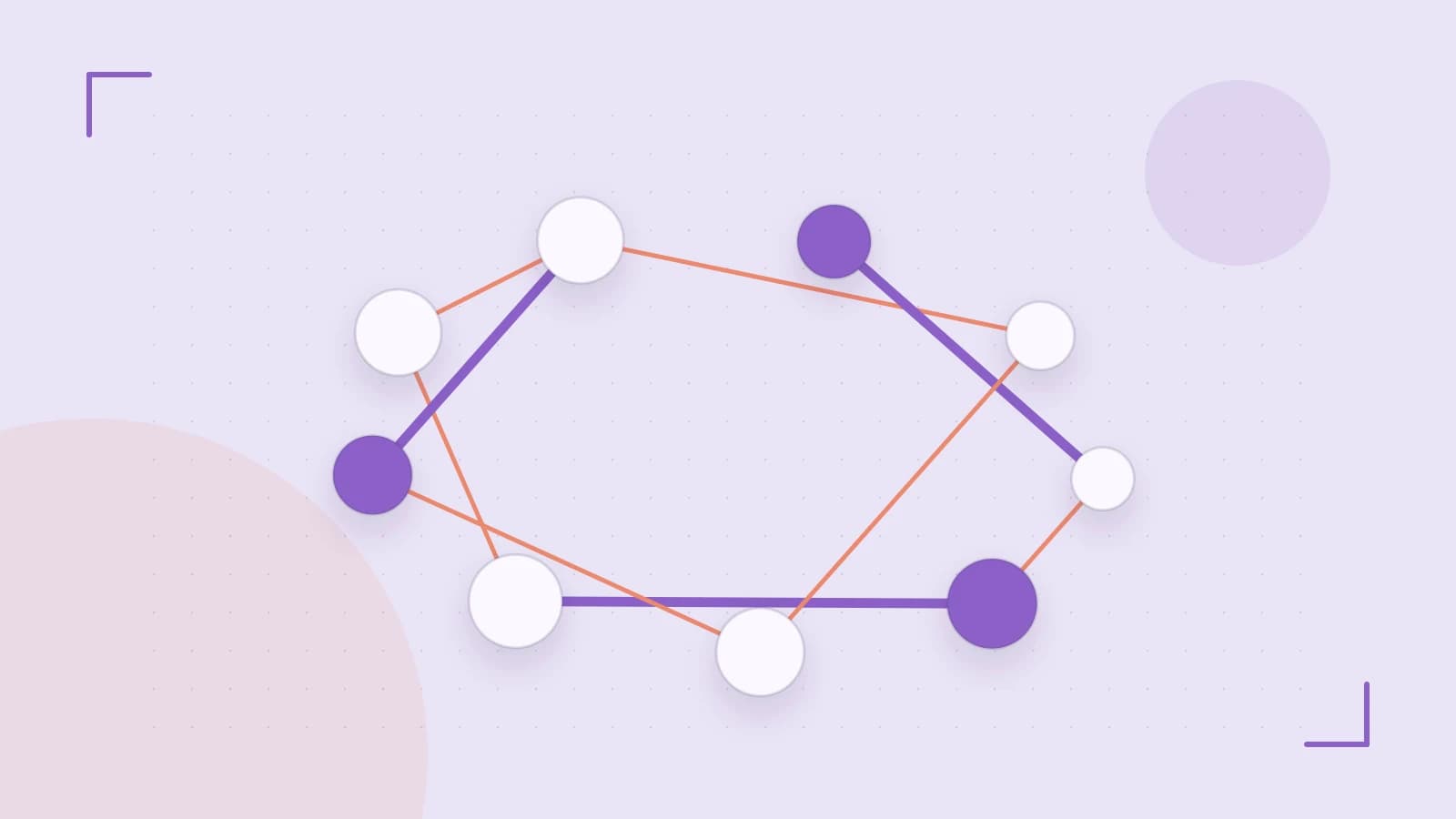 Editorial illustration of an algorithmic node graph with branching paths and a highlighted result