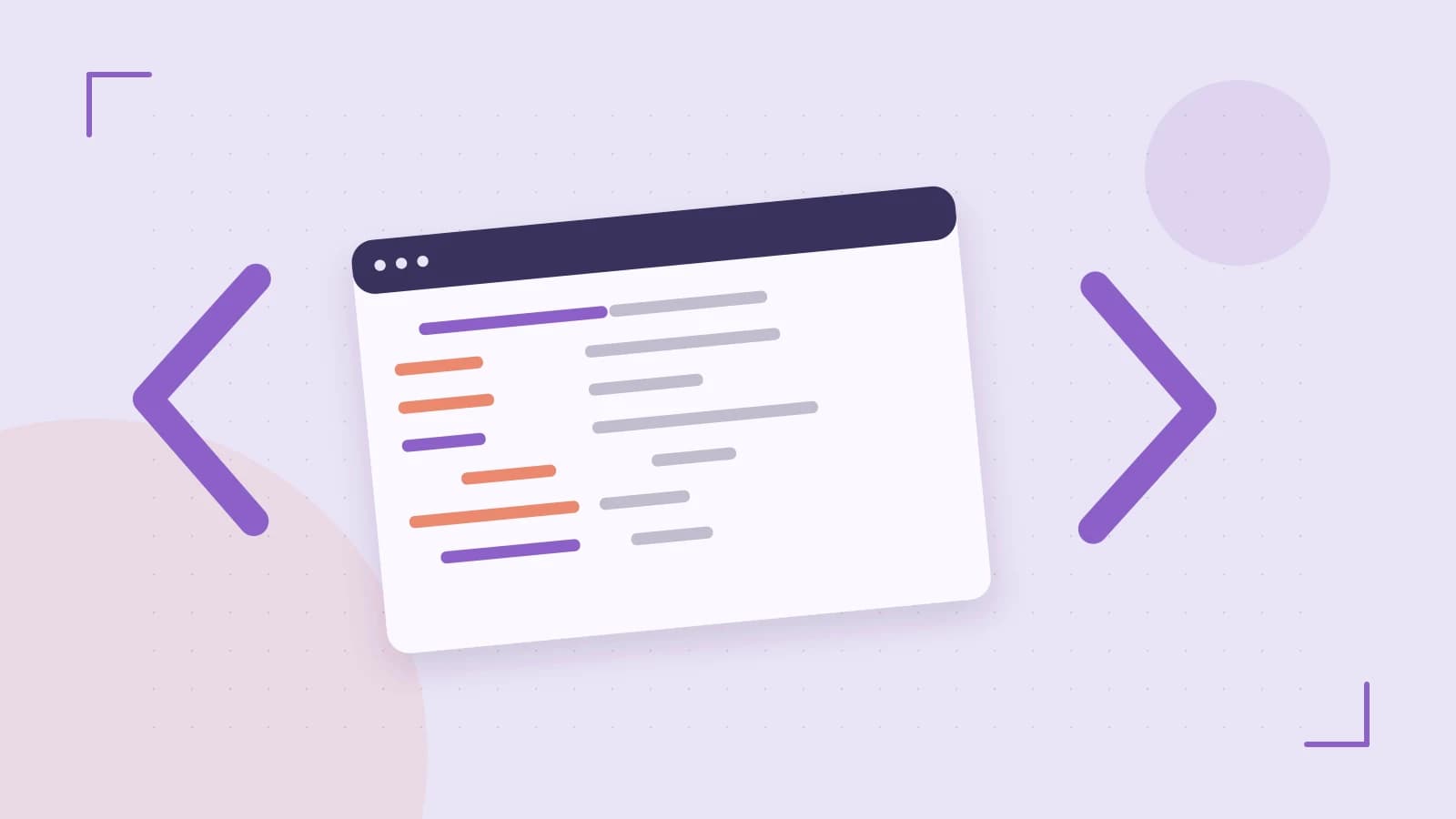 Editorial illustration of an abstract code editor, syntax blocks and oversized programming brackets