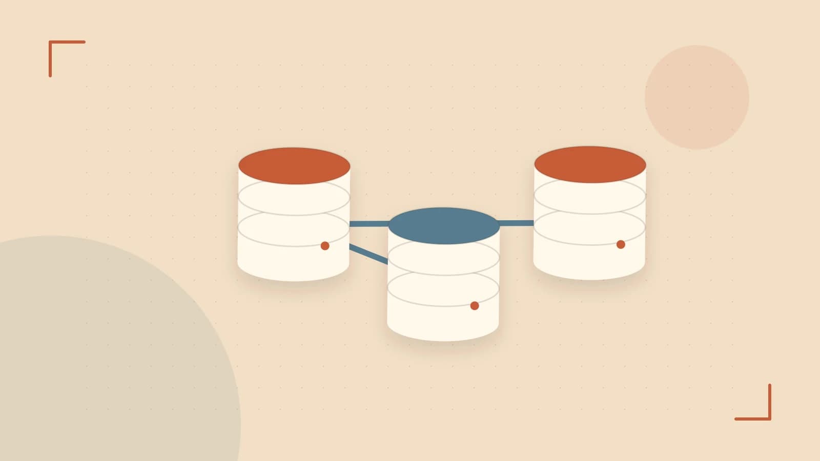 Editorial illustration of structured records, database cylinders and relationships between tables