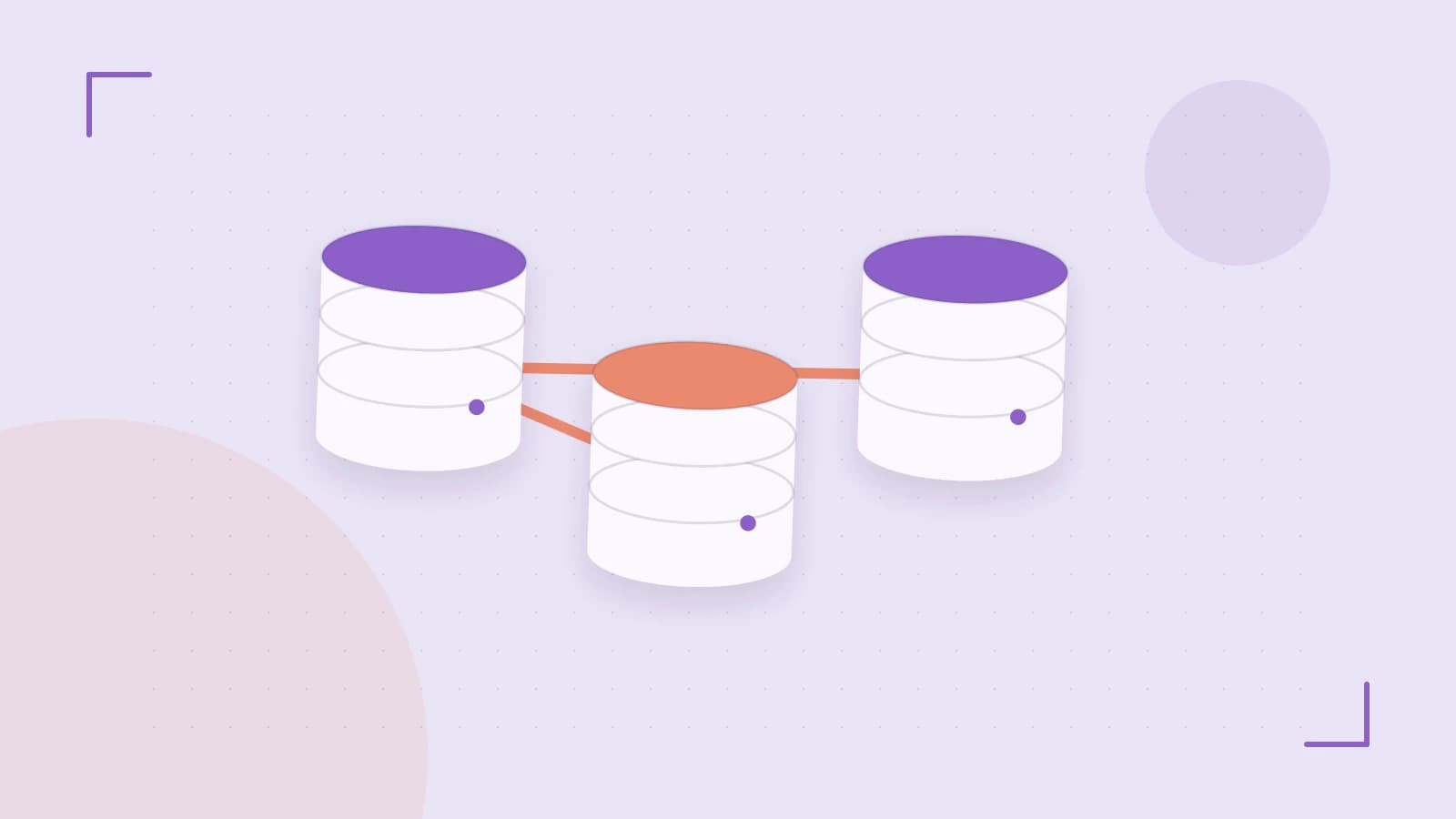 Editorial illustration of structured records, database cylinders and relationships between tables