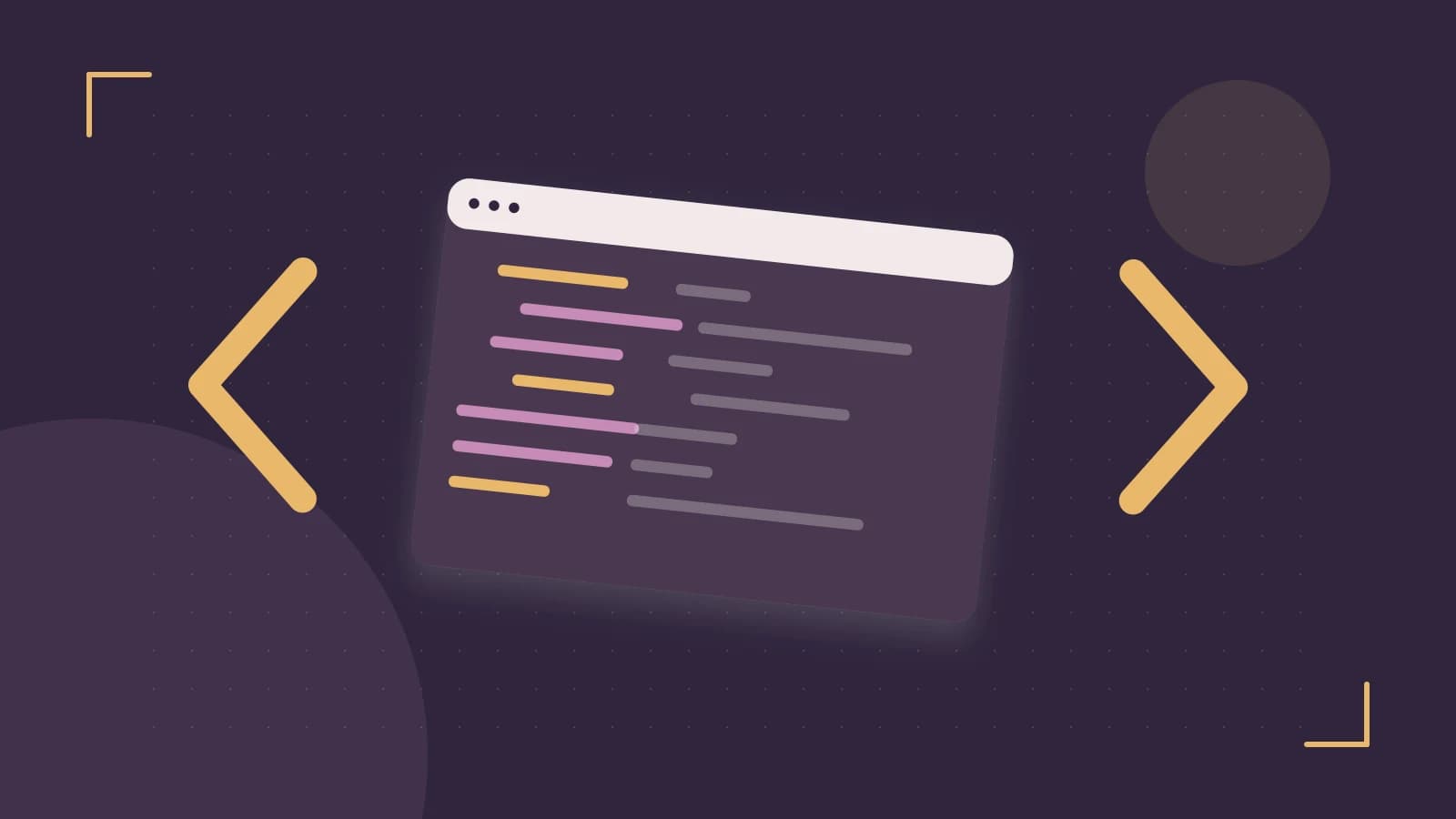 Editorial illustration of an abstract code editor, syntax blocks and oversized programming brackets