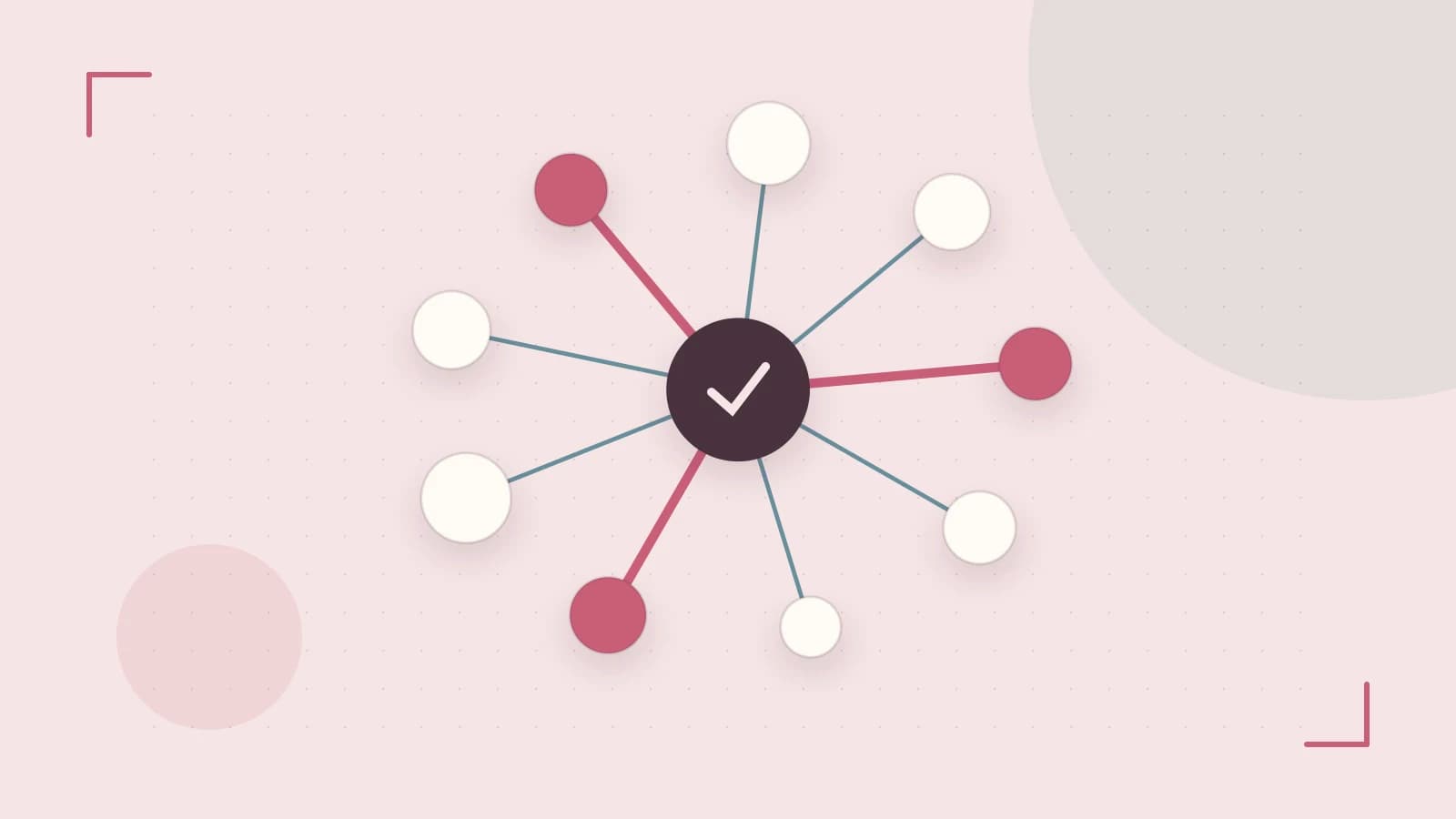 Editorial illustration of an algorithmic node graph with branching paths and a highlighted result
