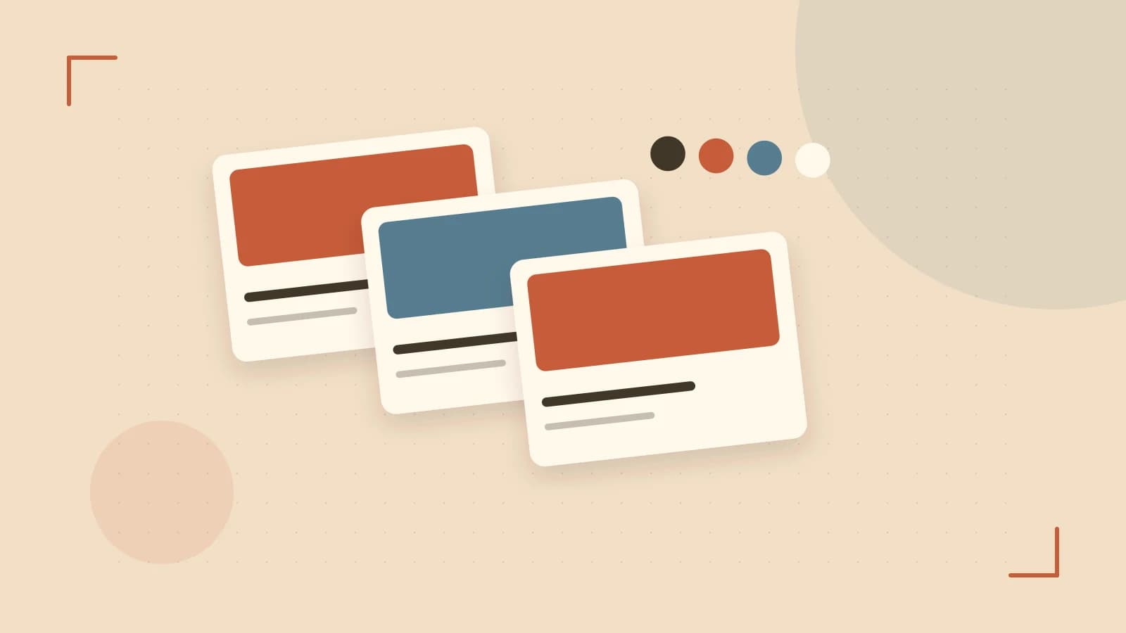 Editorial illustration of responsive browser layouts, overlapping design components and a color system