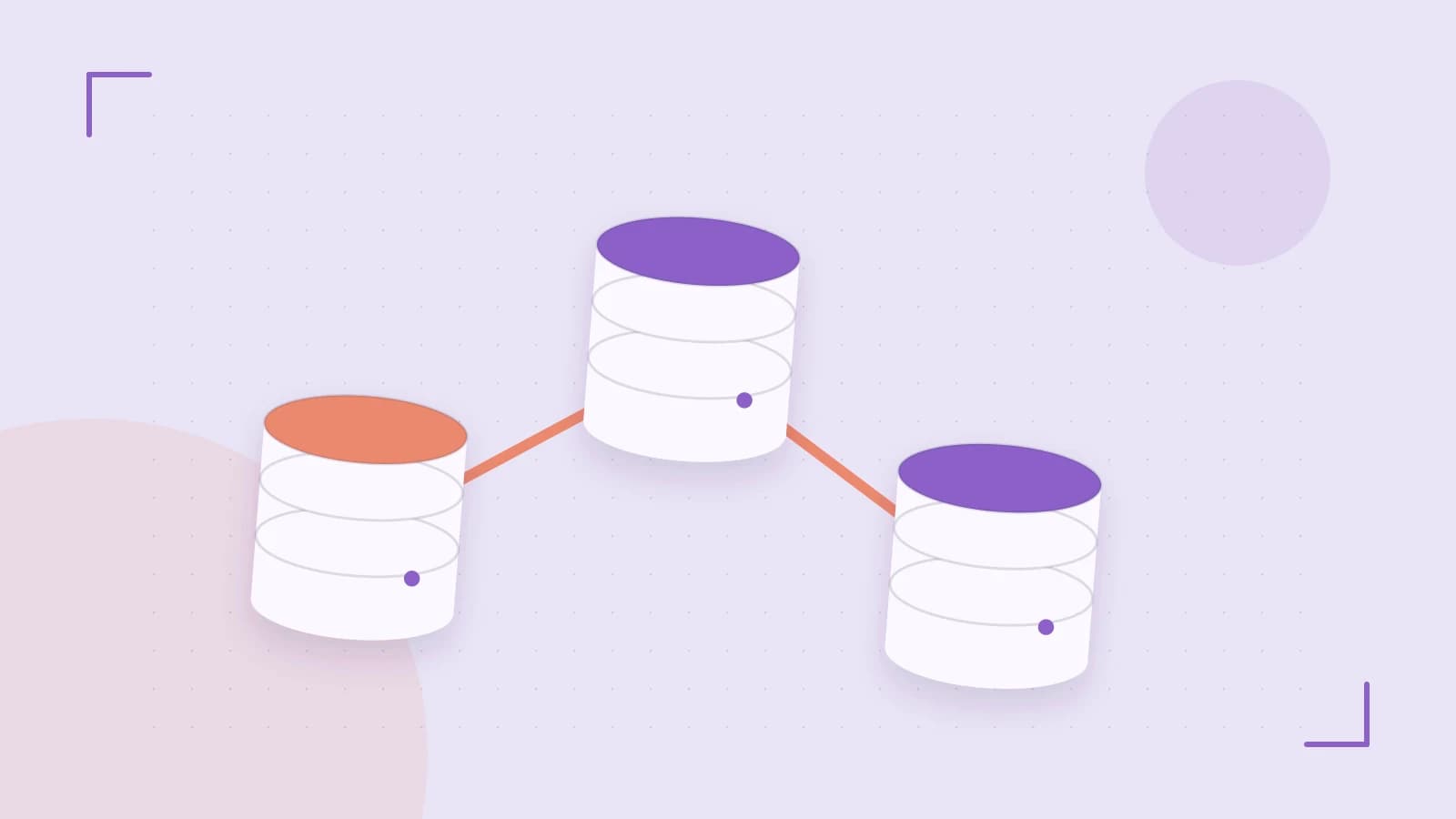 Editorial illustration of structured records, database cylinders and relationships between tables
