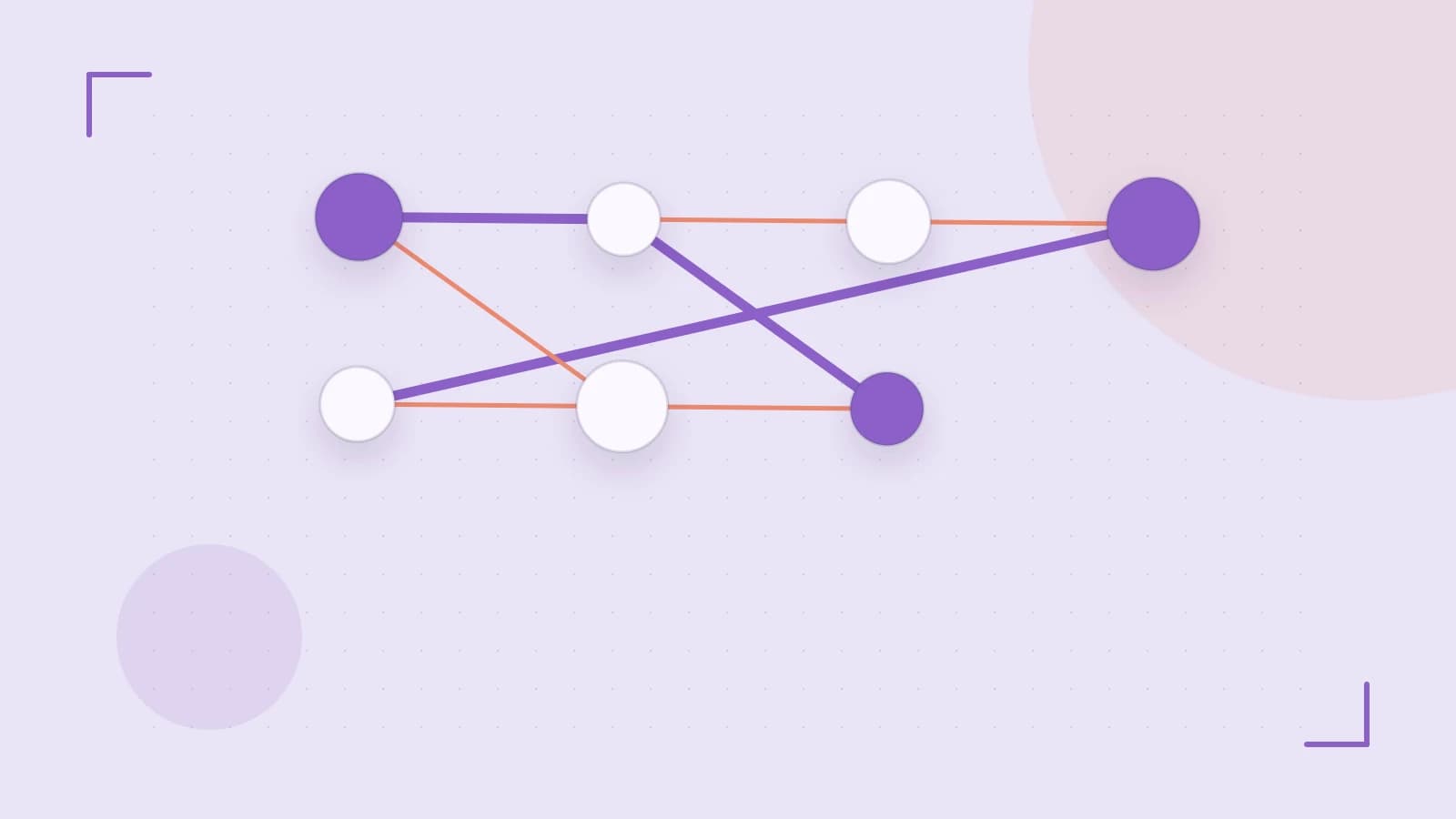 Editorial illustration of an algorithmic node graph with branching paths and a highlighted result