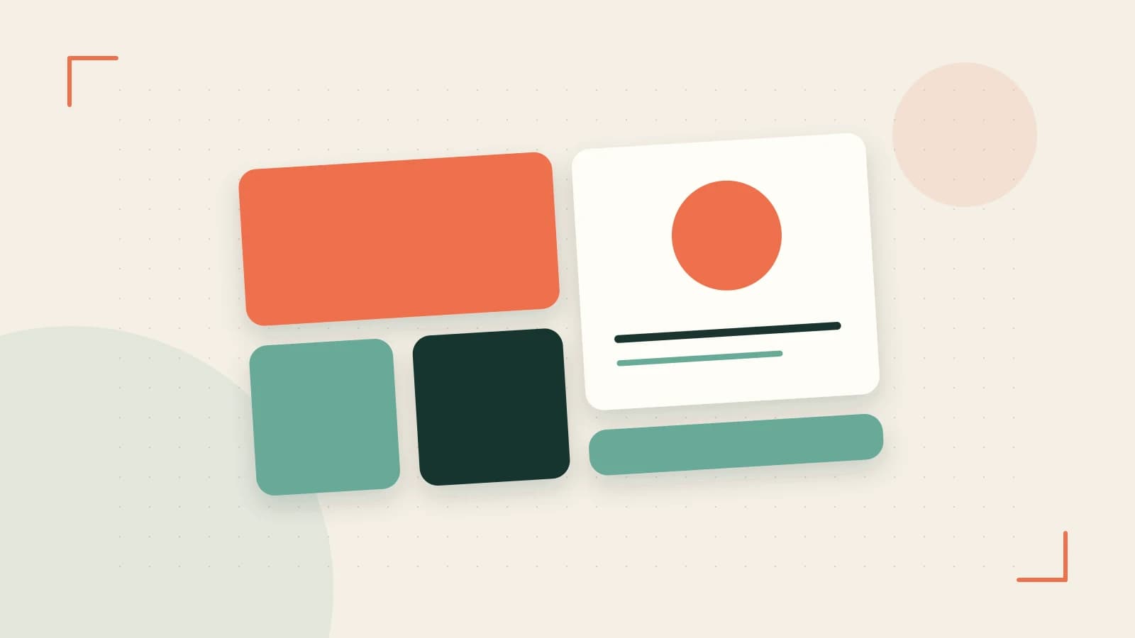 Editorial illustration of responsive browser layouts, overlapping design components and a color system