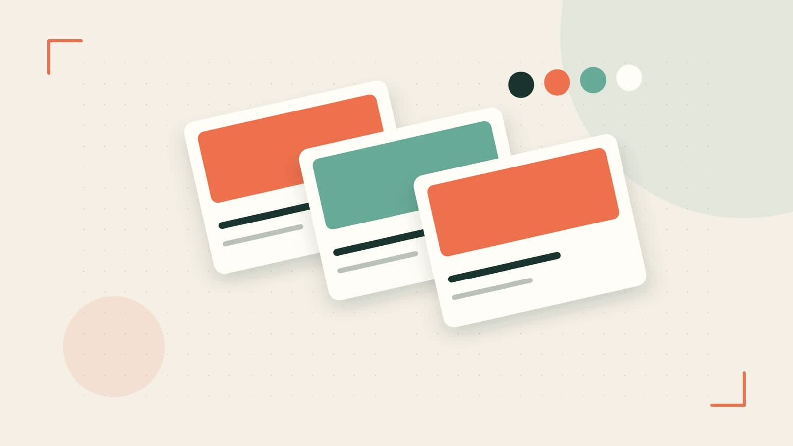 Editorial illustration of responsive browser layouts, overlapping design components and a color system