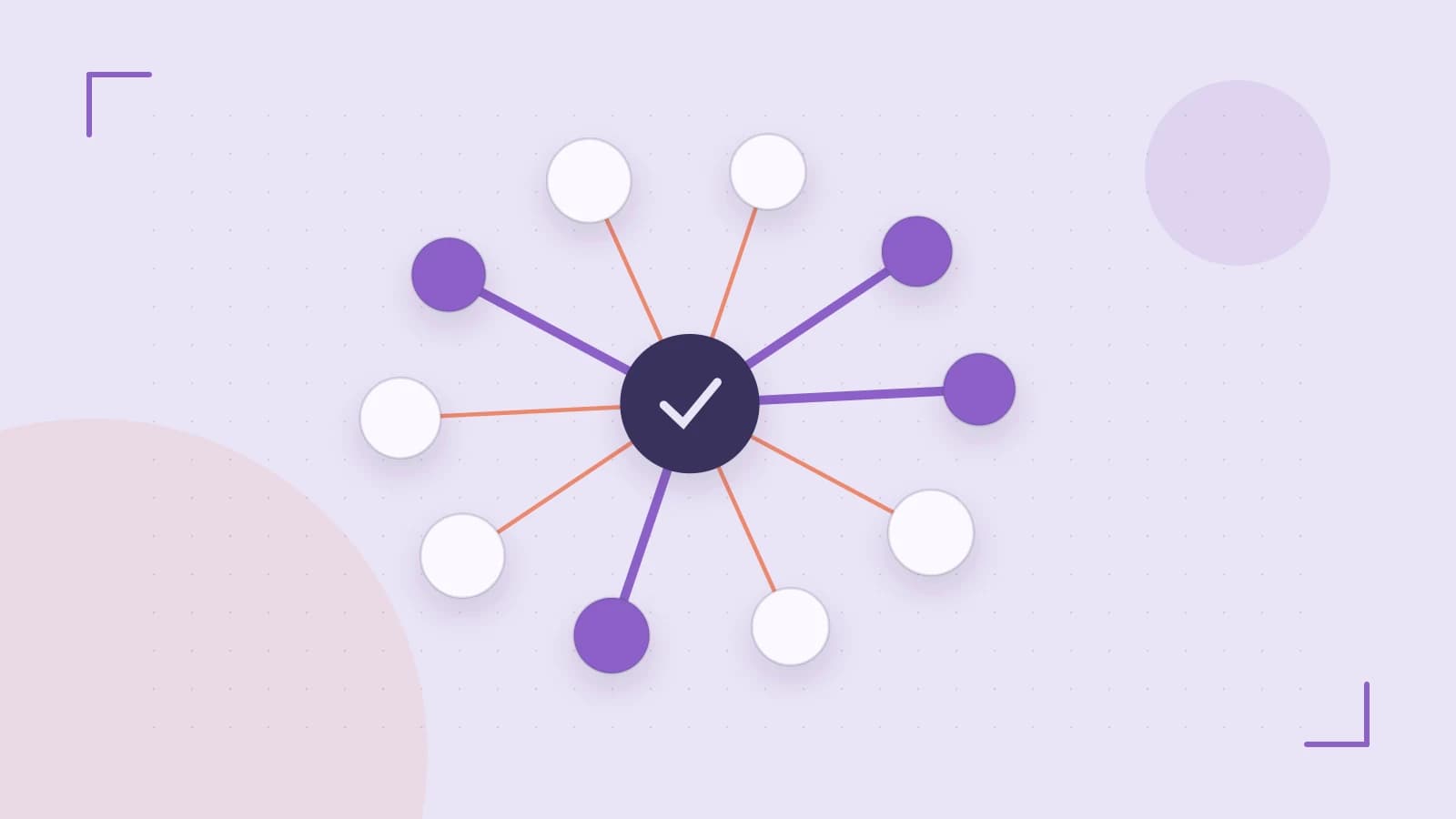 Editorial illustration of an algorithmic node graph with branching paths and a highlighted result