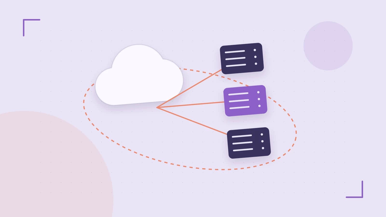 Editorial illustration of cloud infrastructure, connected server racks and an orbital service map