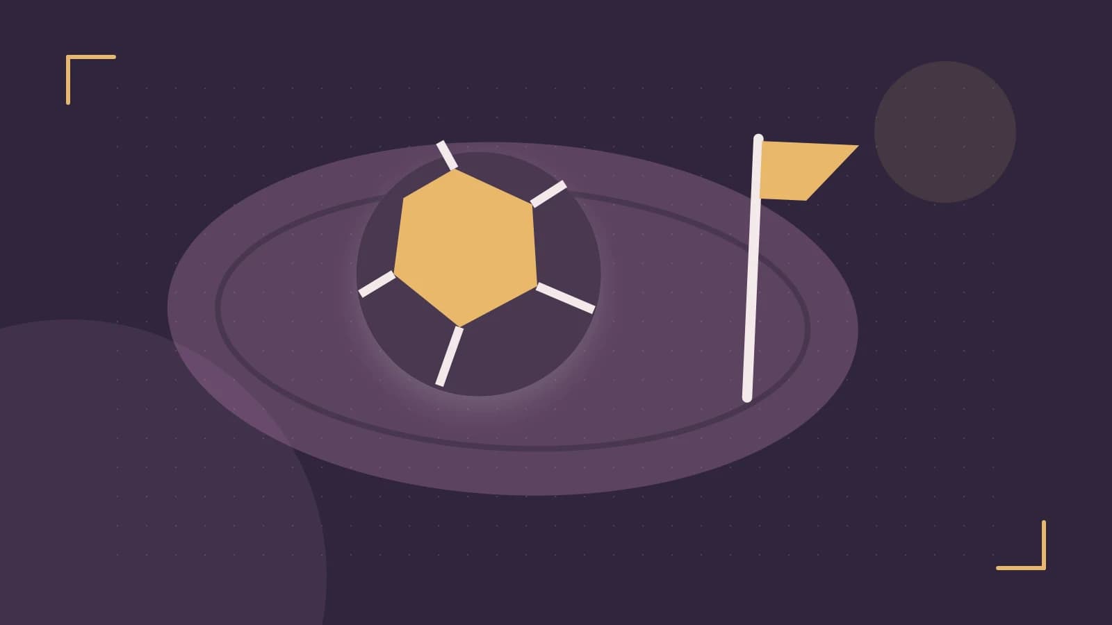 Editorial illustration of a stylized sports ball, stadium geometry and dynamic arcs