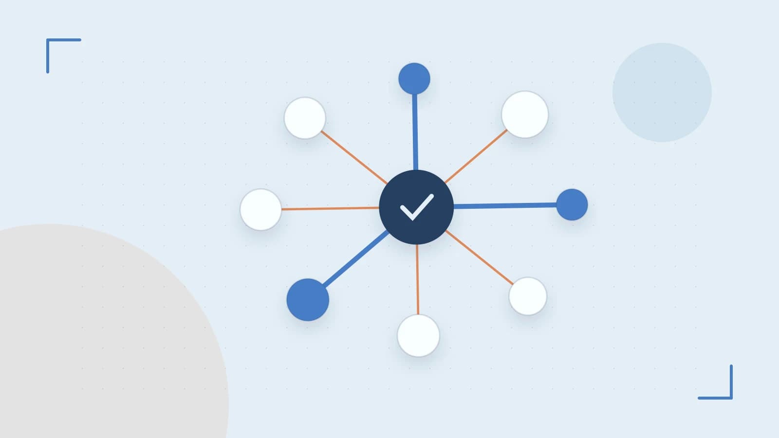Editorial illustration of an algorithmic node graph with branching paths and a highlighted result