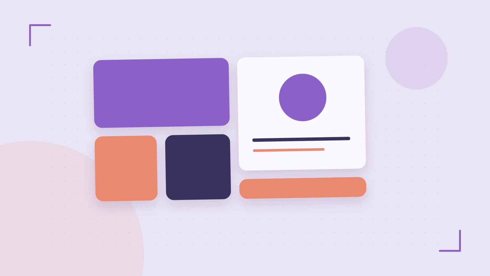 Editorial illustration of responsive browser layouts, overlapping design components and a color system