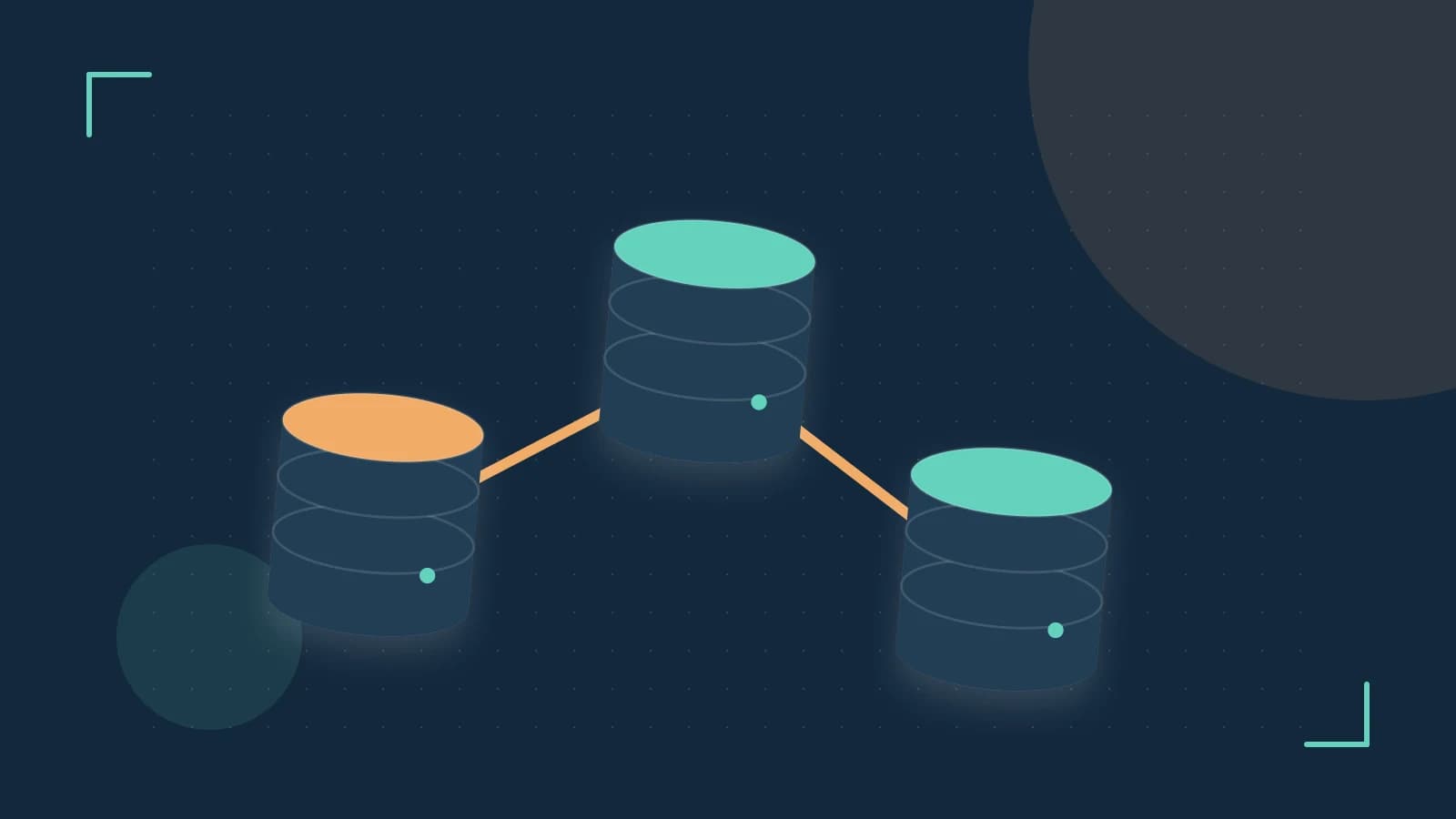 Editorial illustration of structured records, database cylinders and relationships between tables