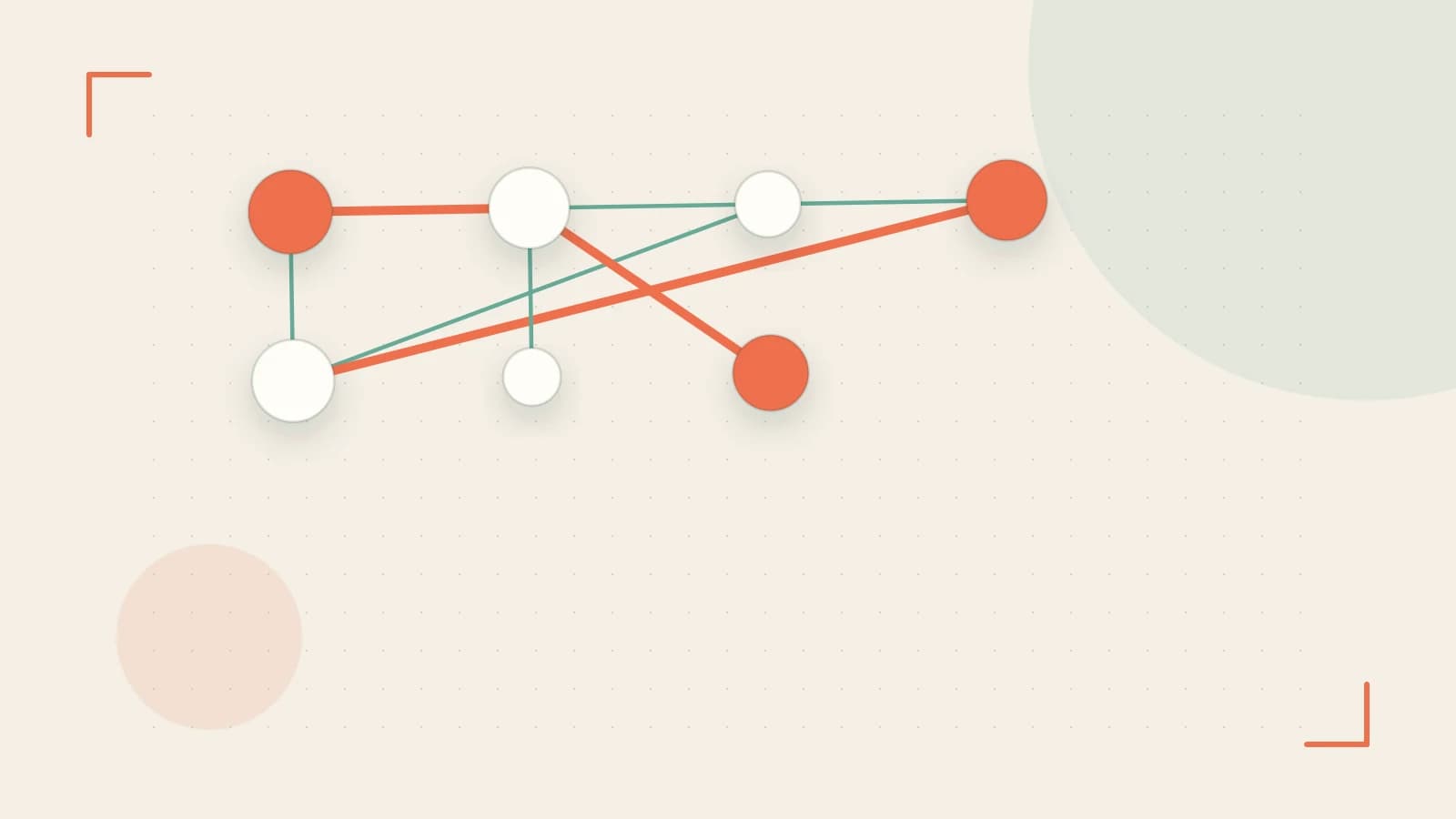 Editorial illustration of an algorithmic node graph with branching paths and a highlighted result