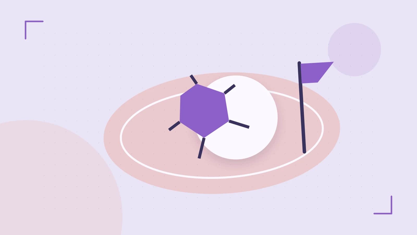 Editorial illustration of a stylized sports ball, stadium geometry and dynamic arcs