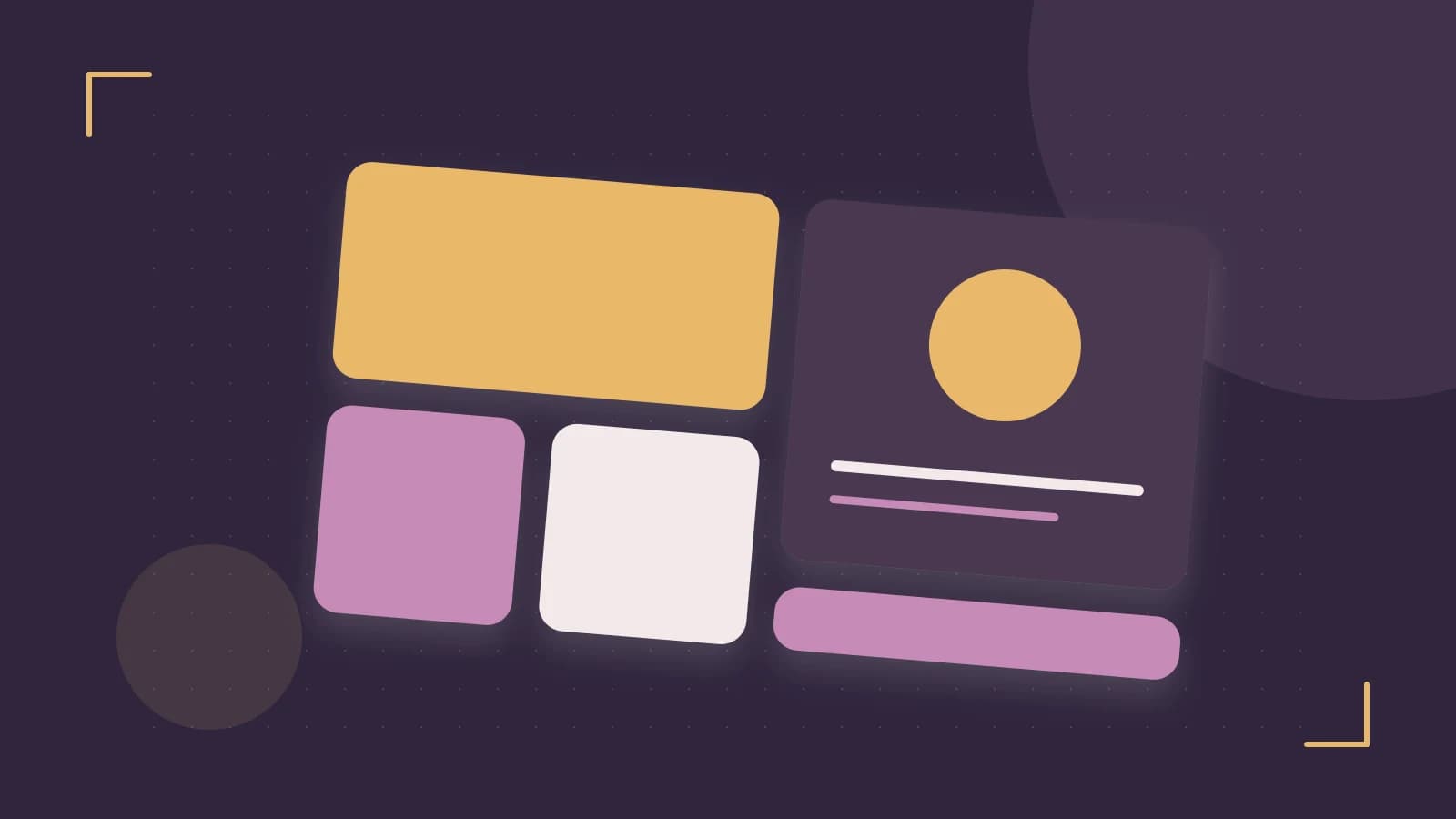 Editorial illustration of responsive browser layouts, overlapping design components and a color system