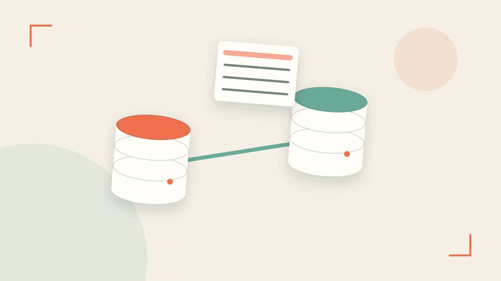 Editorial illustration of structured records, database cylinders and relationships between tables