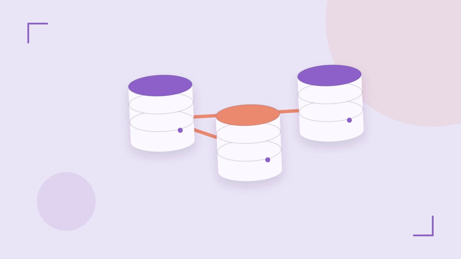 Editorial illustration of structured records, database cylinders and relationships between tables
