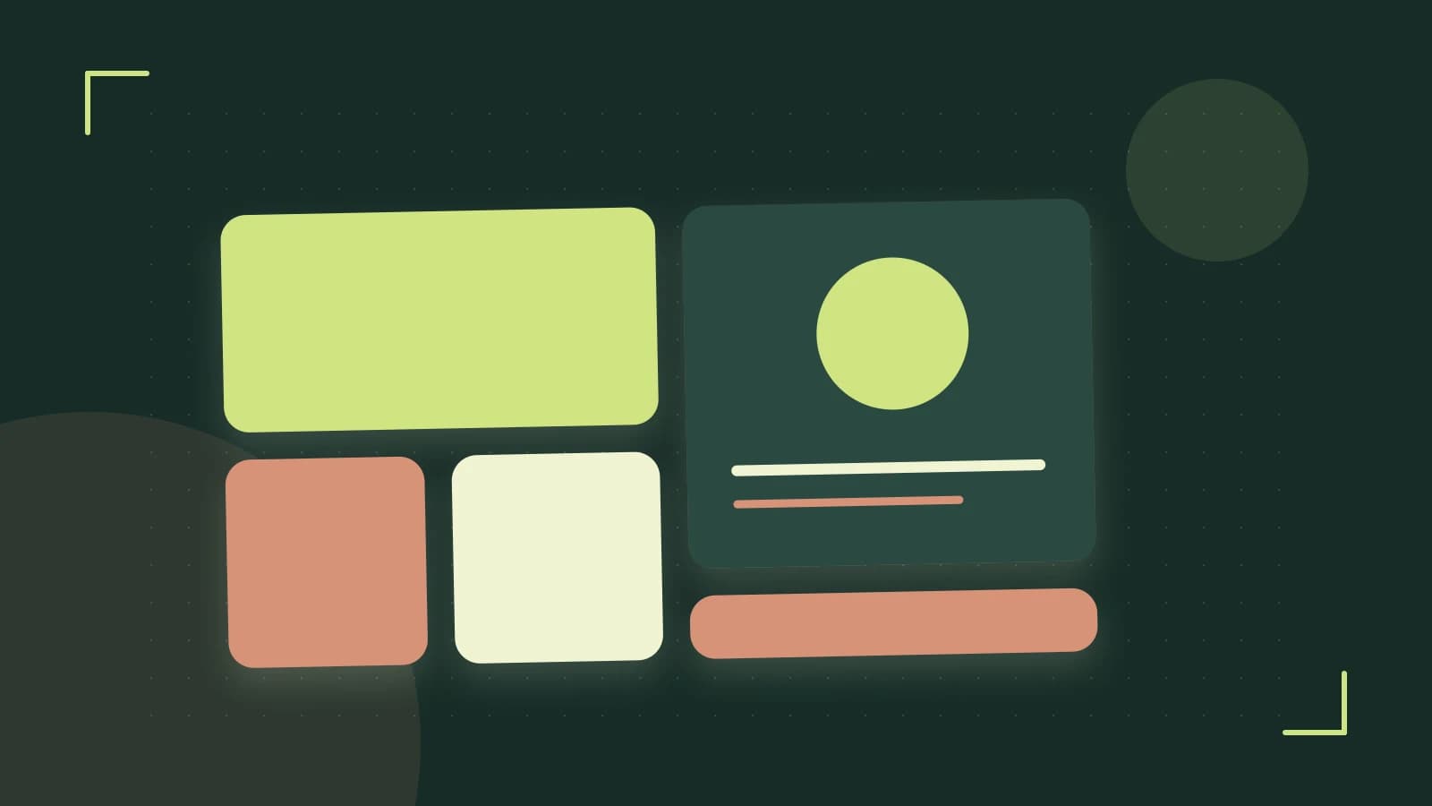 Editorial illustration of responsive browser layouts, overlapping design components and a color system