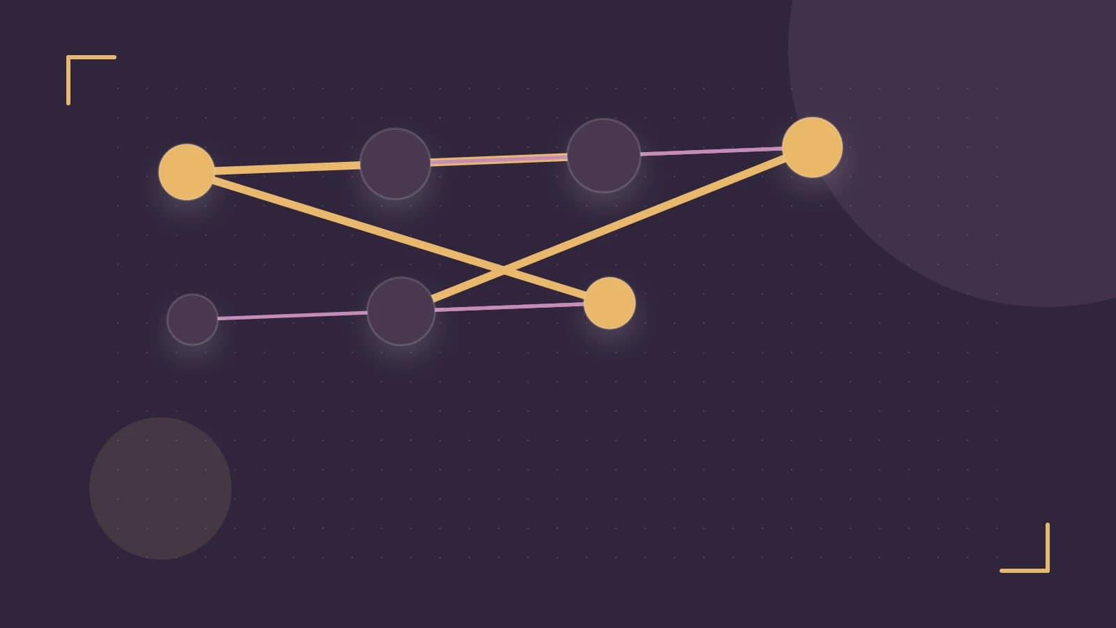 Editorial illustration of an algorithmic node graph with branching paths and a highlighted result