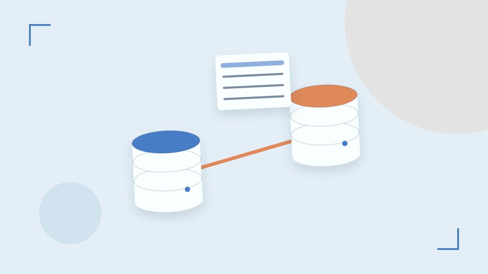 Editorial illustration of structured records, database cylinders and relationships between tables