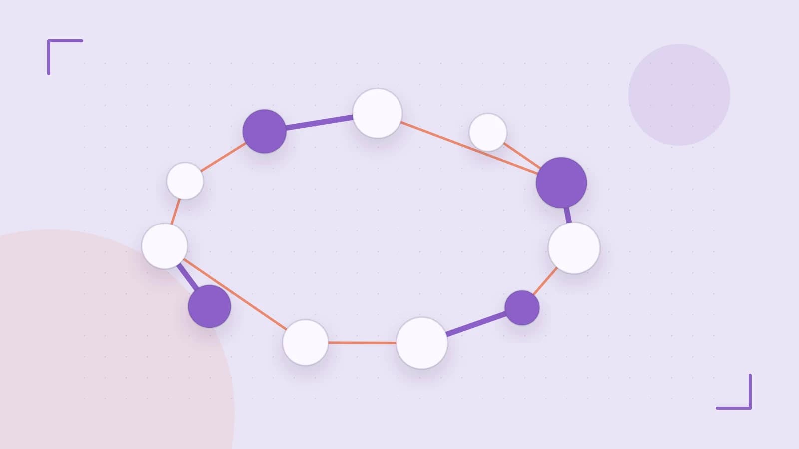 Editorial illustration of an algorithmic node graph with branching paths and a highlighted result