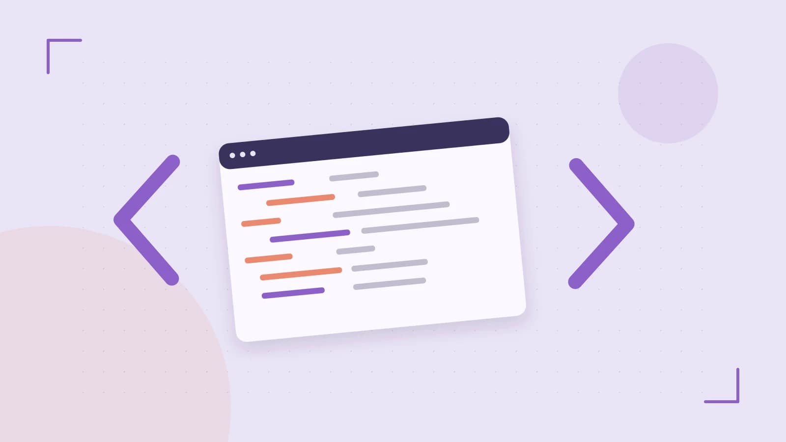 Editorial illustration of an abstract code editor, syntax blocks and oversized programming brackets