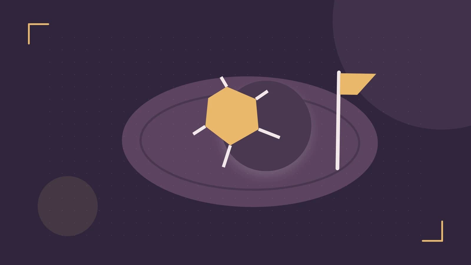 Editorial illustration of a stylized sports ball, stadium geometry and dynamic arcs