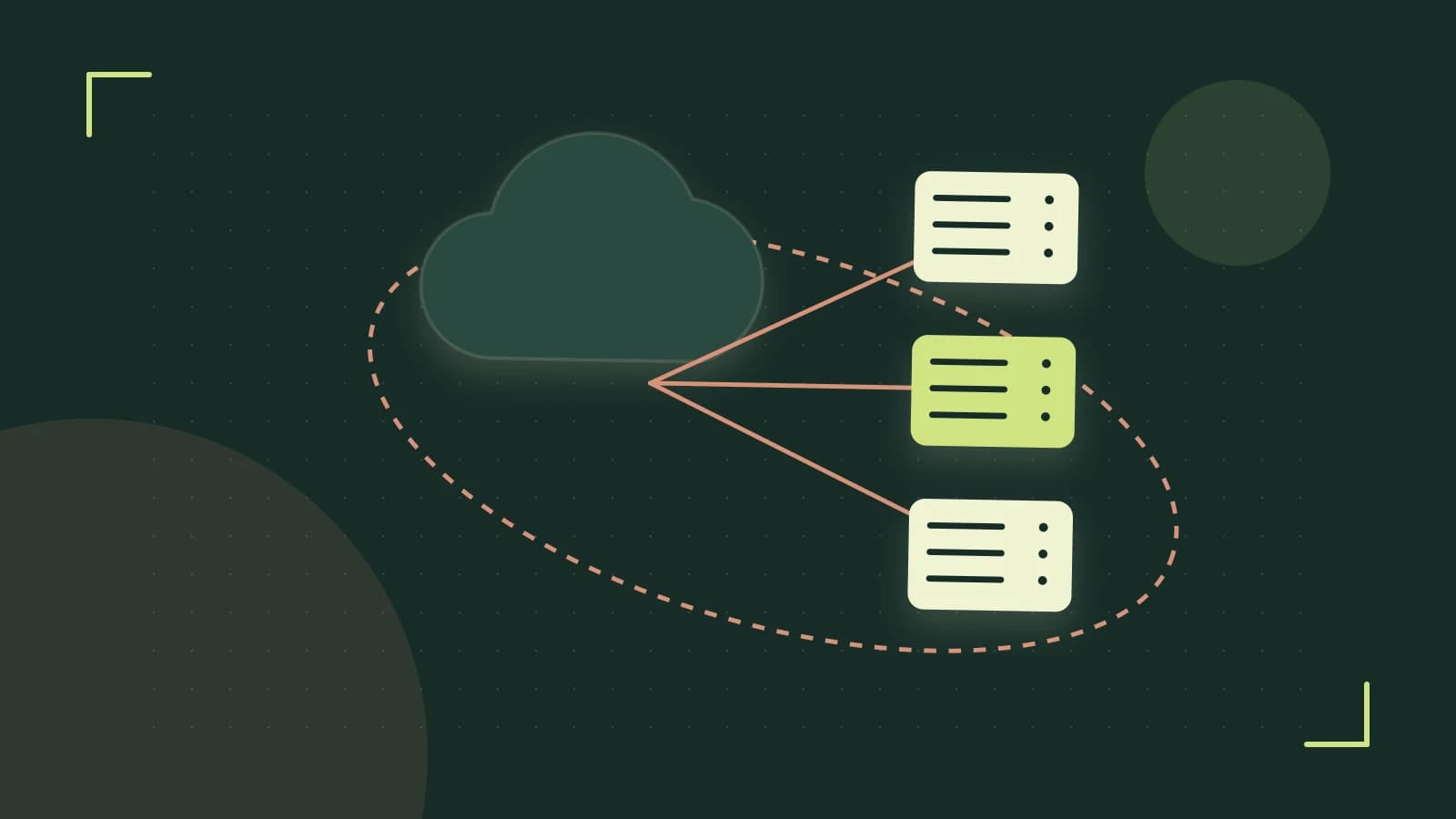 Editorial illustration of cloud infrastructure, connected server racks and an orbital service map