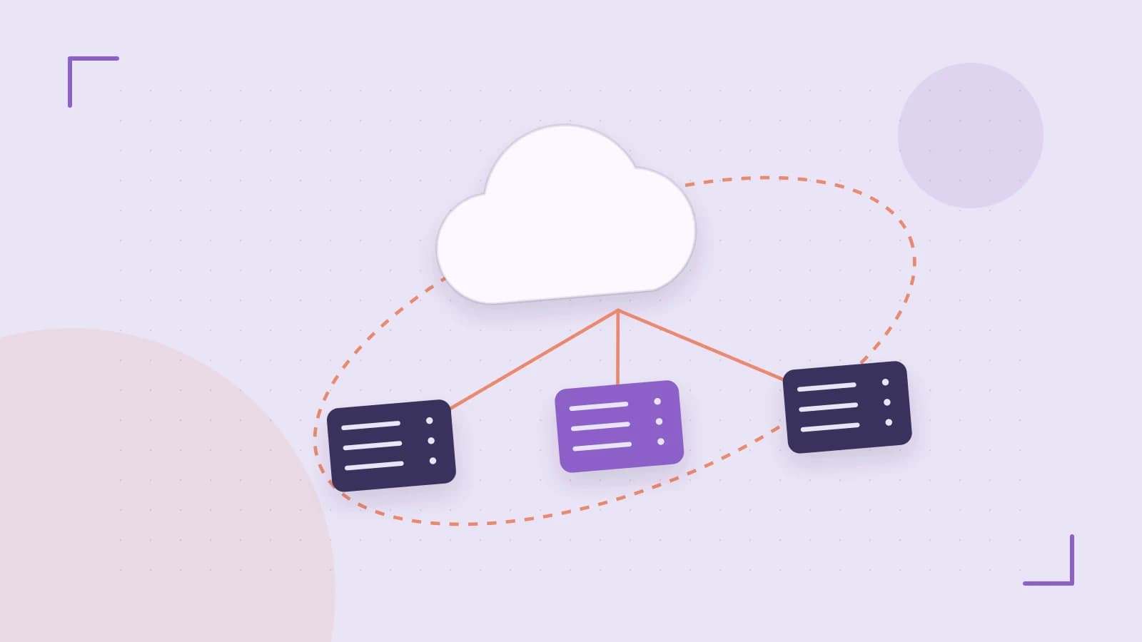 Editorial illustration of cloud infrastructure, connected server racks and an orbital service map