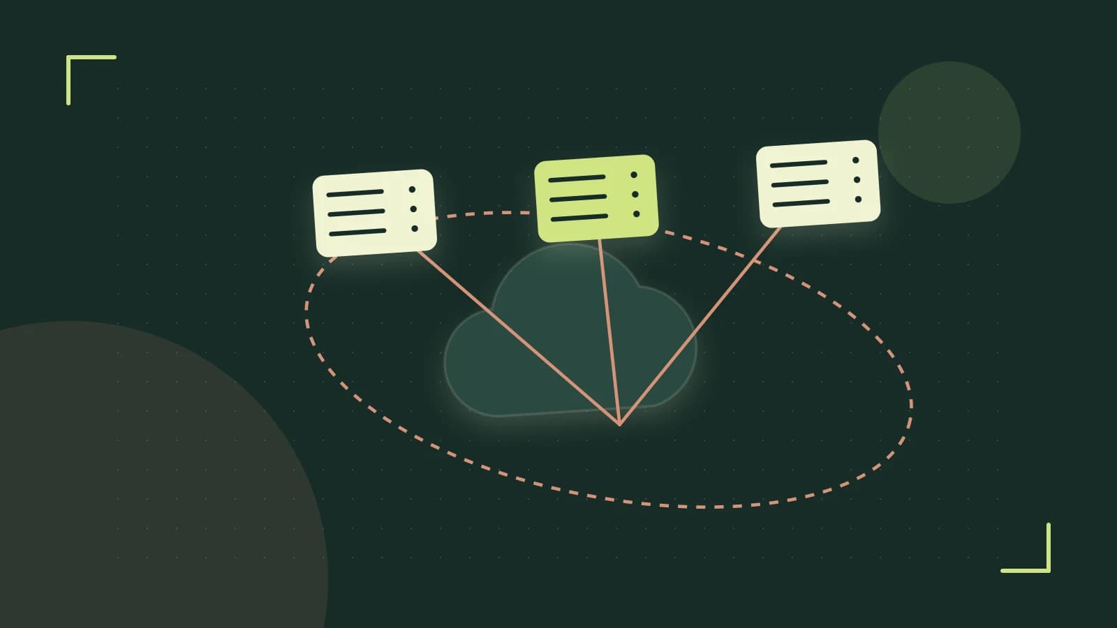 Editorial illustration of cloud infrastructure, connected server racks and an orbital service map