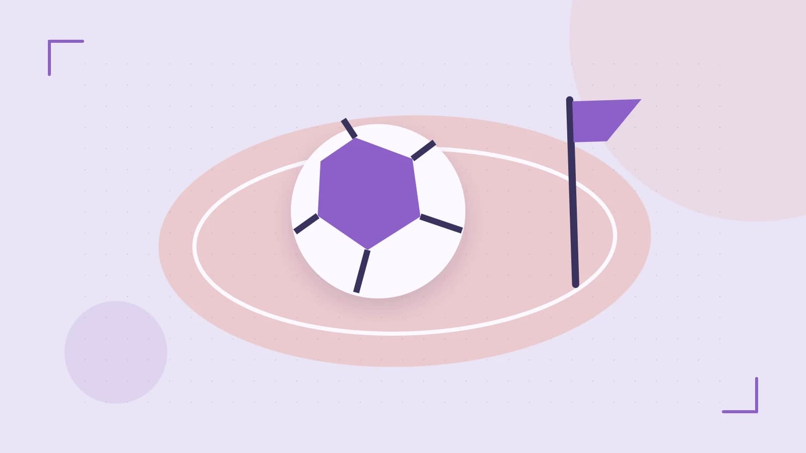 Editorial illustration of a stylized sports ball, stadium geometry and dynamic arcs