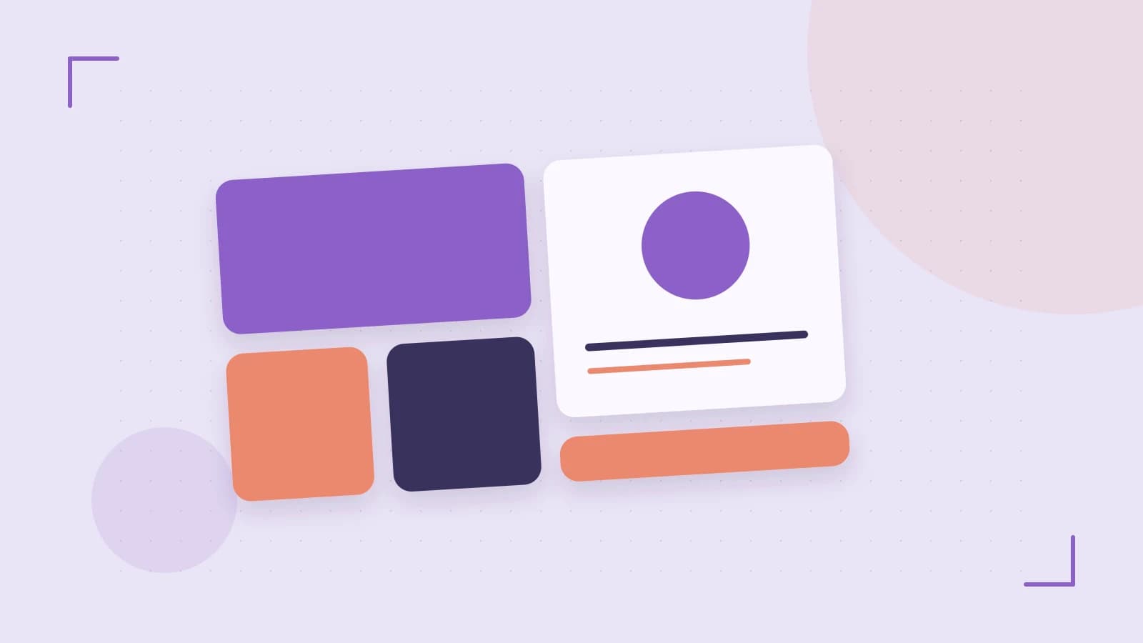 Editorial illustration of responsive browser layouts, overlapping design components and a color system