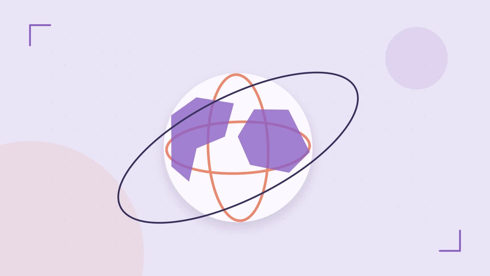 Editorial illustration of an editorial globe with meridians and layered geographic shapes