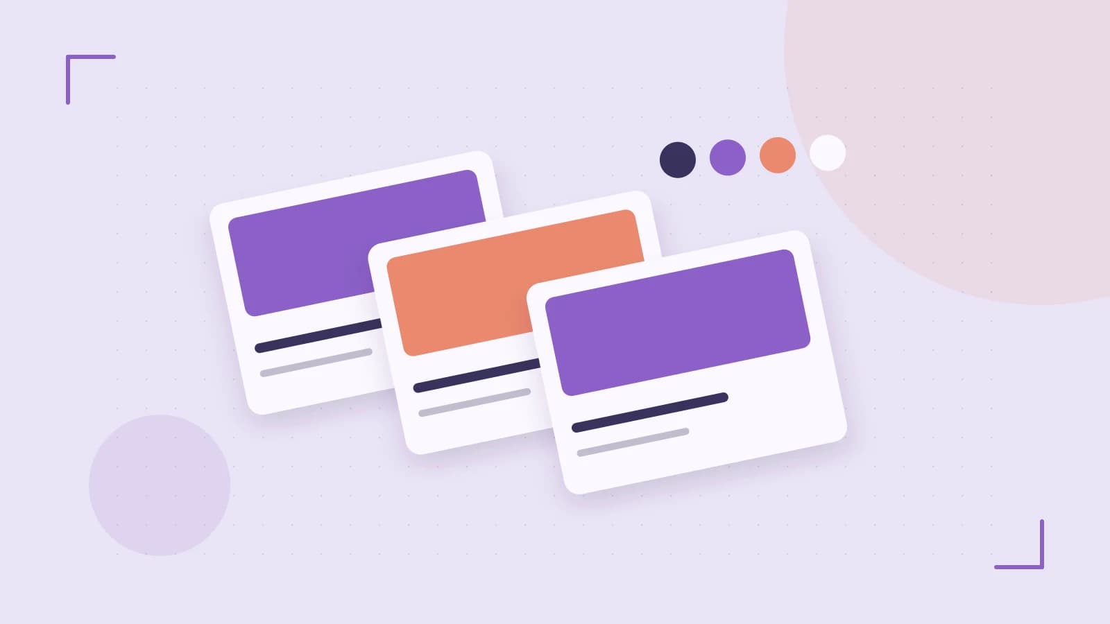Editorial illustration of responsive browser layouts, overlapping design components and a color system