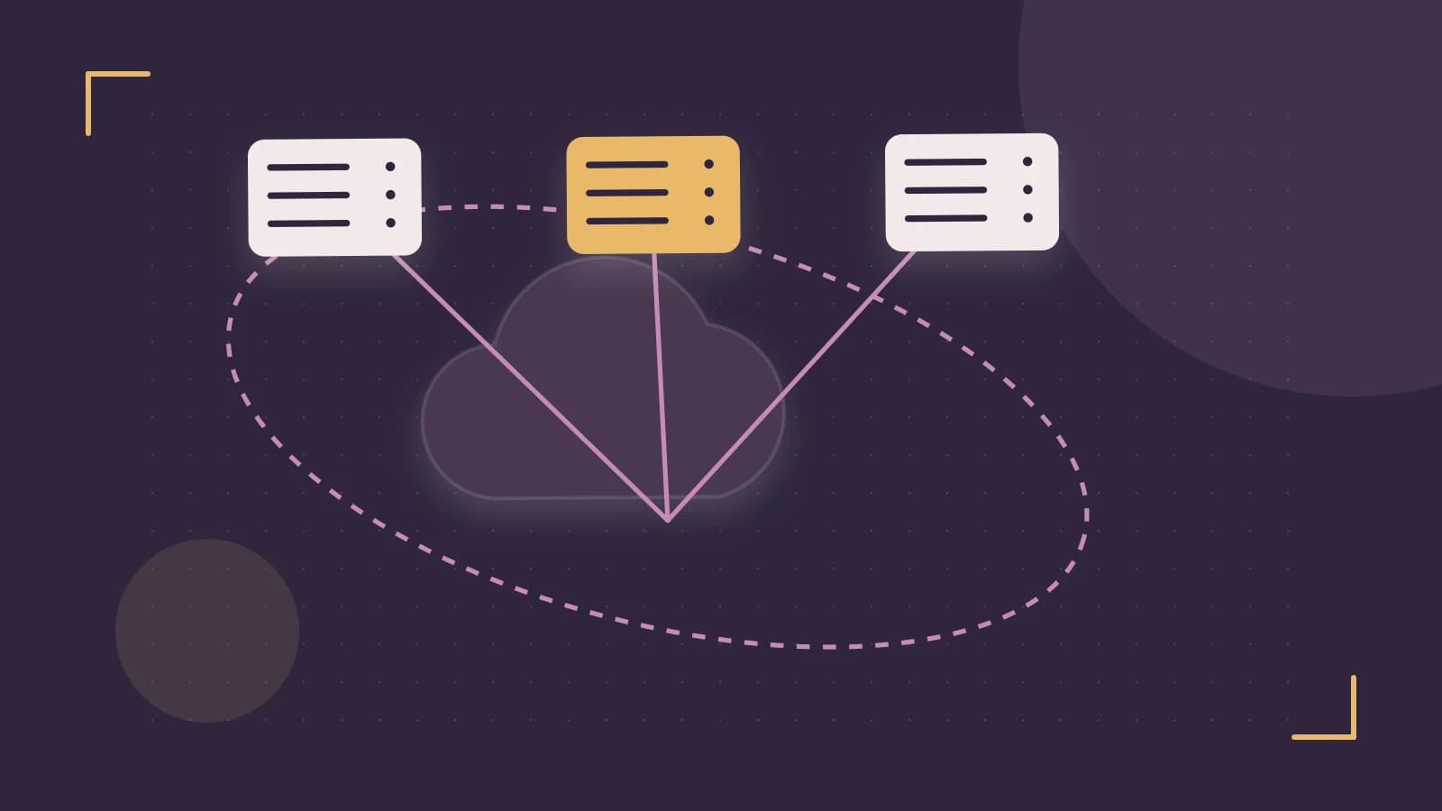 Editorial illustration of cloud infrastructure, connected server racks and an orbital service map