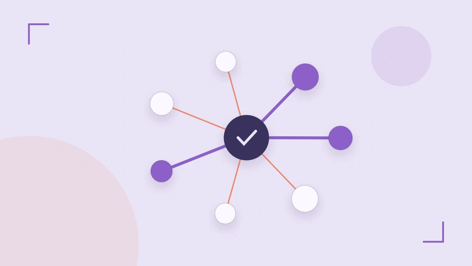 Editorial illustration of an algorithmic node graph with branching paths and a highlighted result