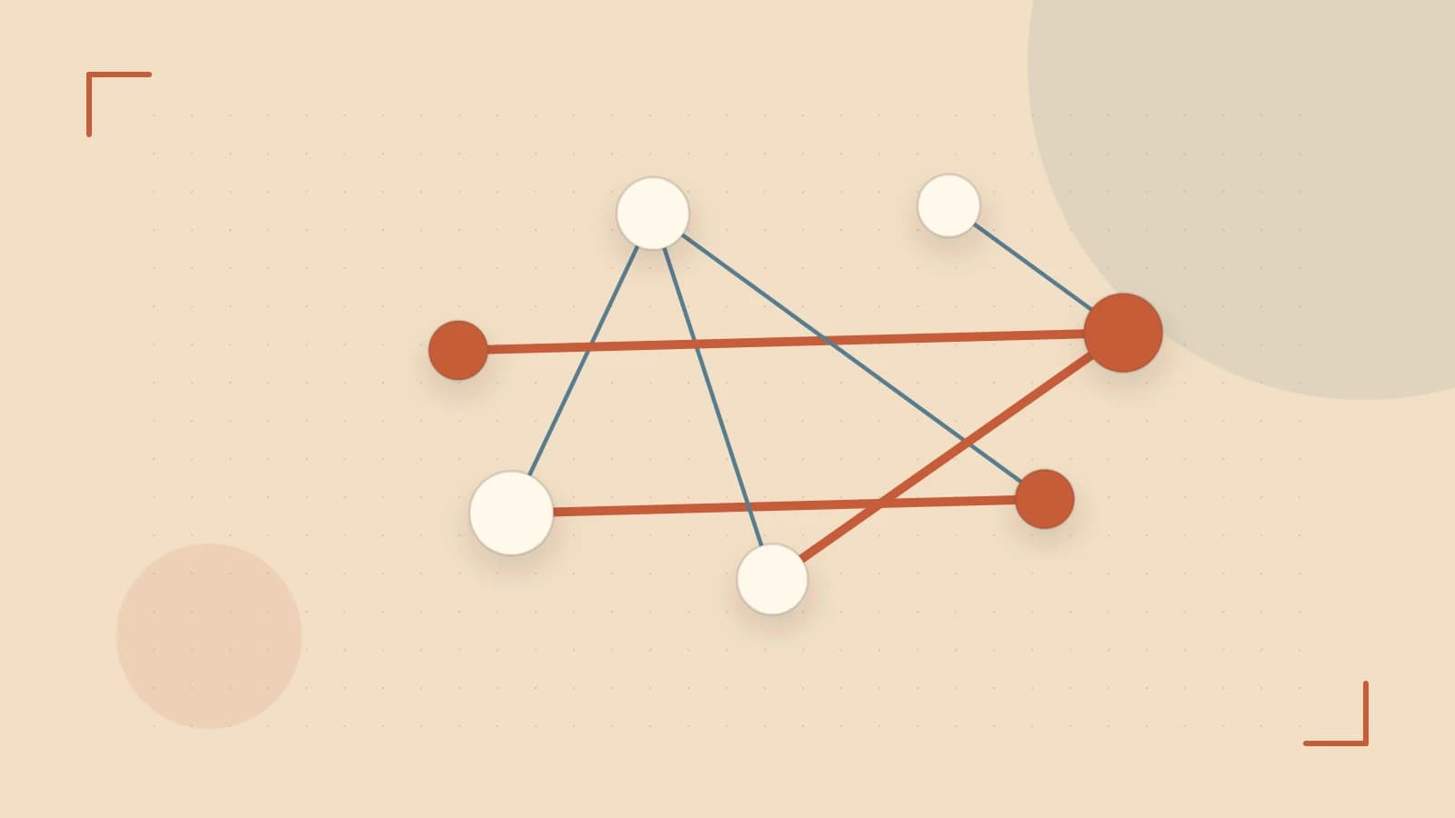 Editorial illustration of an algorithmic node graph with branching paths and a highlighted result
