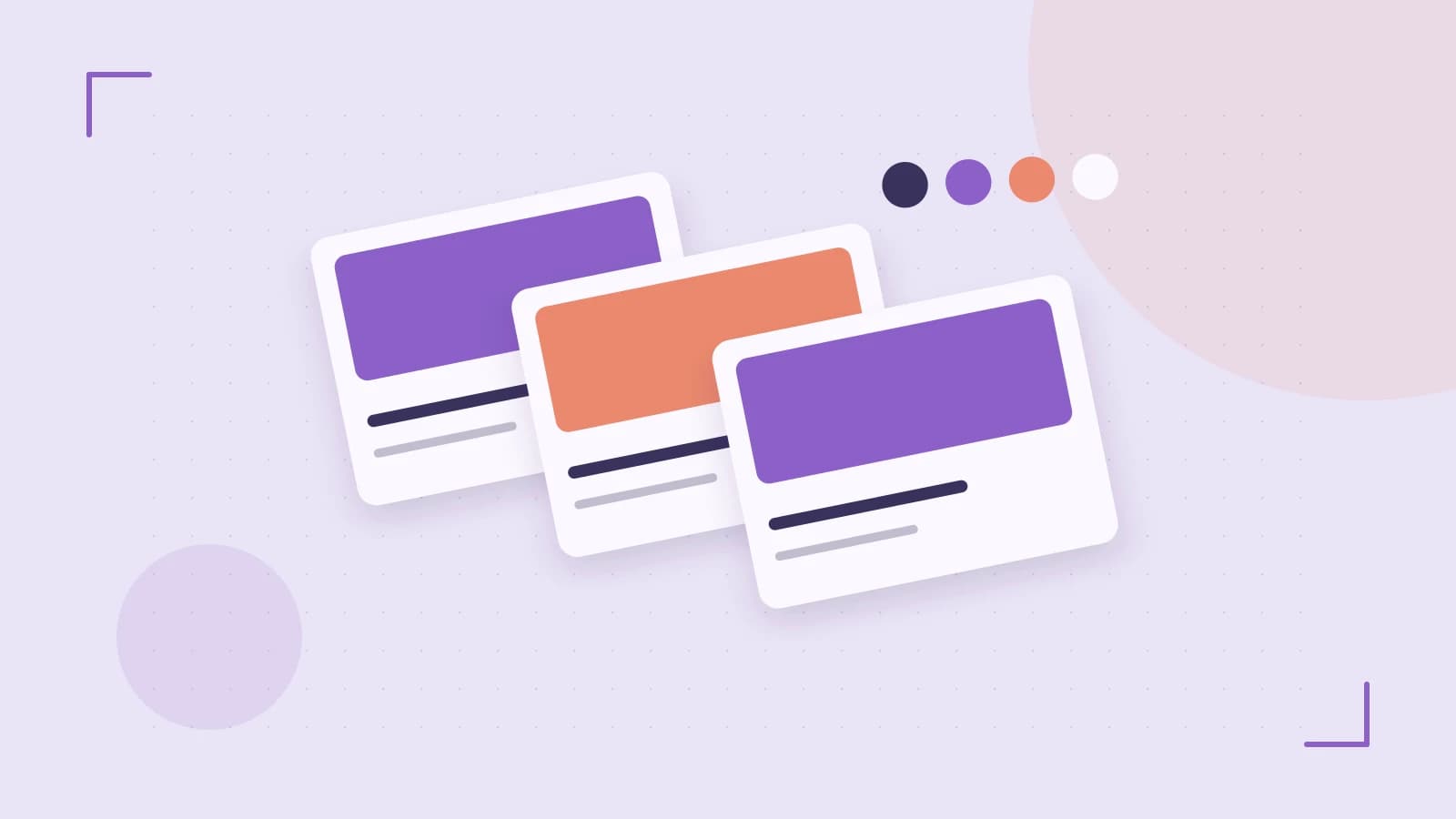 Editorial illustration of responsive browser layouts, overlapping design components and a color system