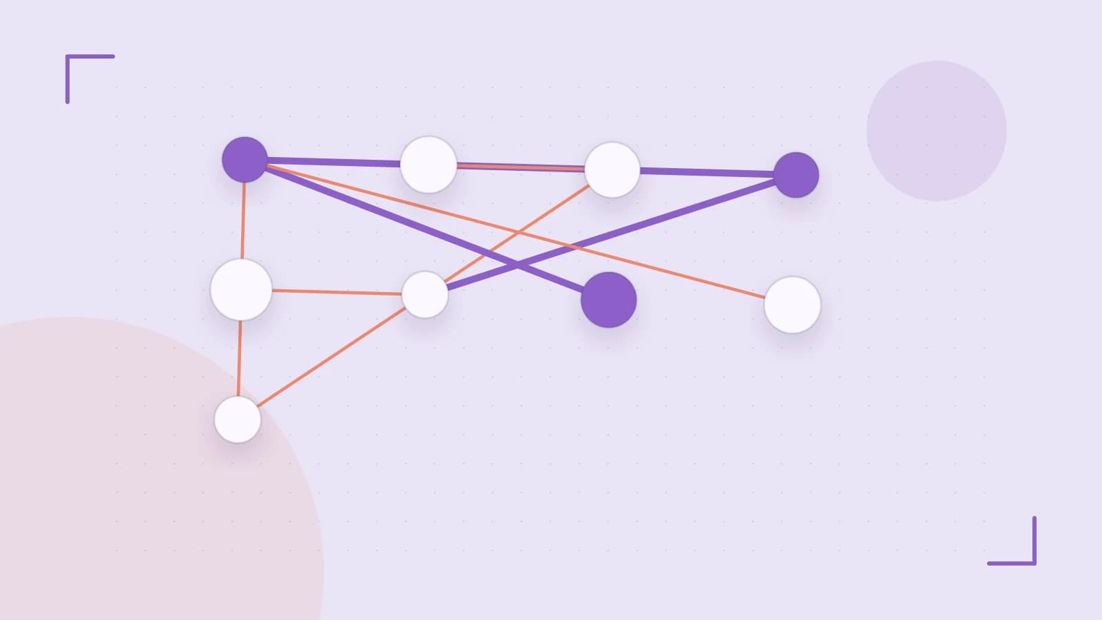 Editorial illustration of an algorithmic node graph with branching paths and a highlighted result