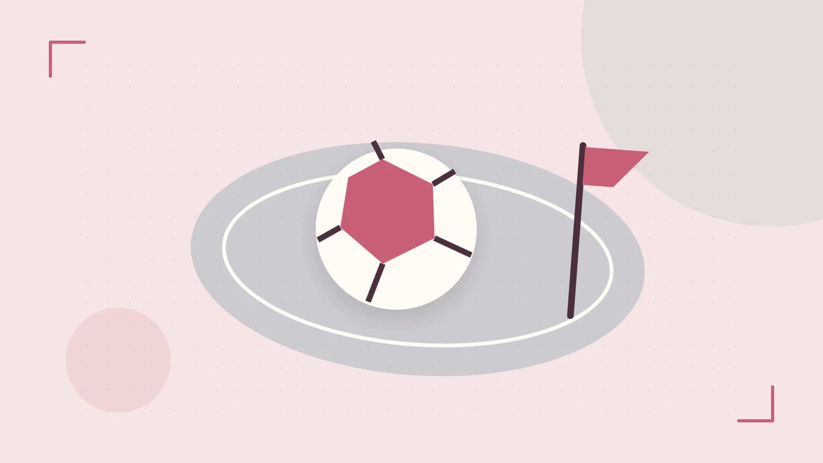 Editorial illustration of a stylized sports ball, stadium geometry and dynamic arcs